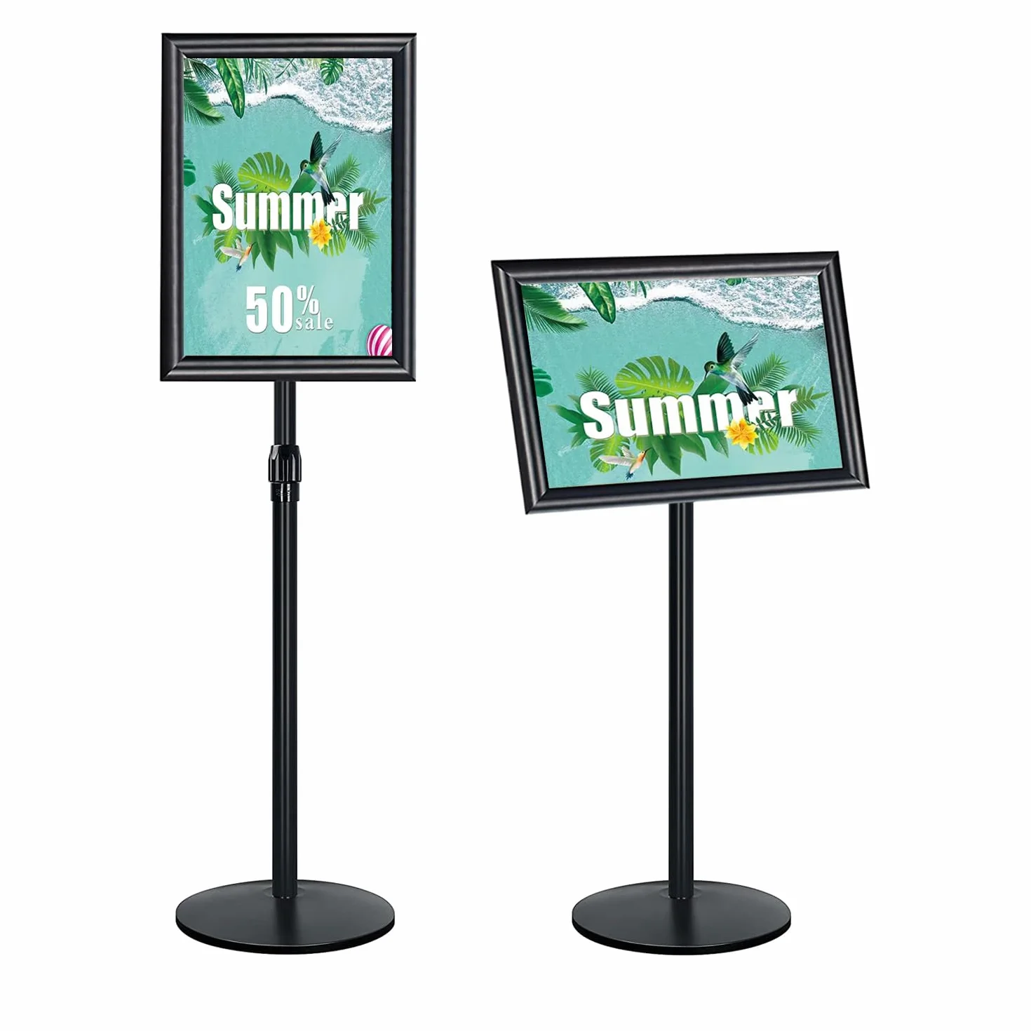 Supporto per poster resistente, formato A3, con piedistallo regolabile, con base in ghisa per display, pubblicità, colore, nero