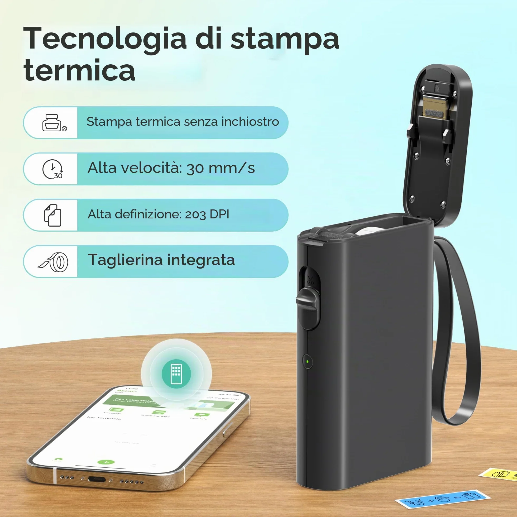 Nelko P21 Etichettatrice Bluetooth Mini Stampante Portatile Nero