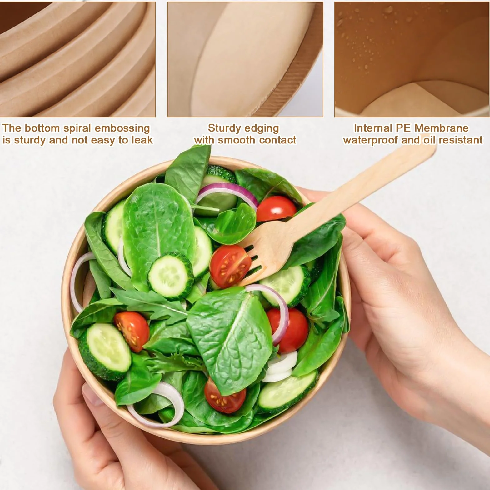 50 tazze da zuppa to go 240 ml carta kraft compostabili marroni rotonde con forchetta