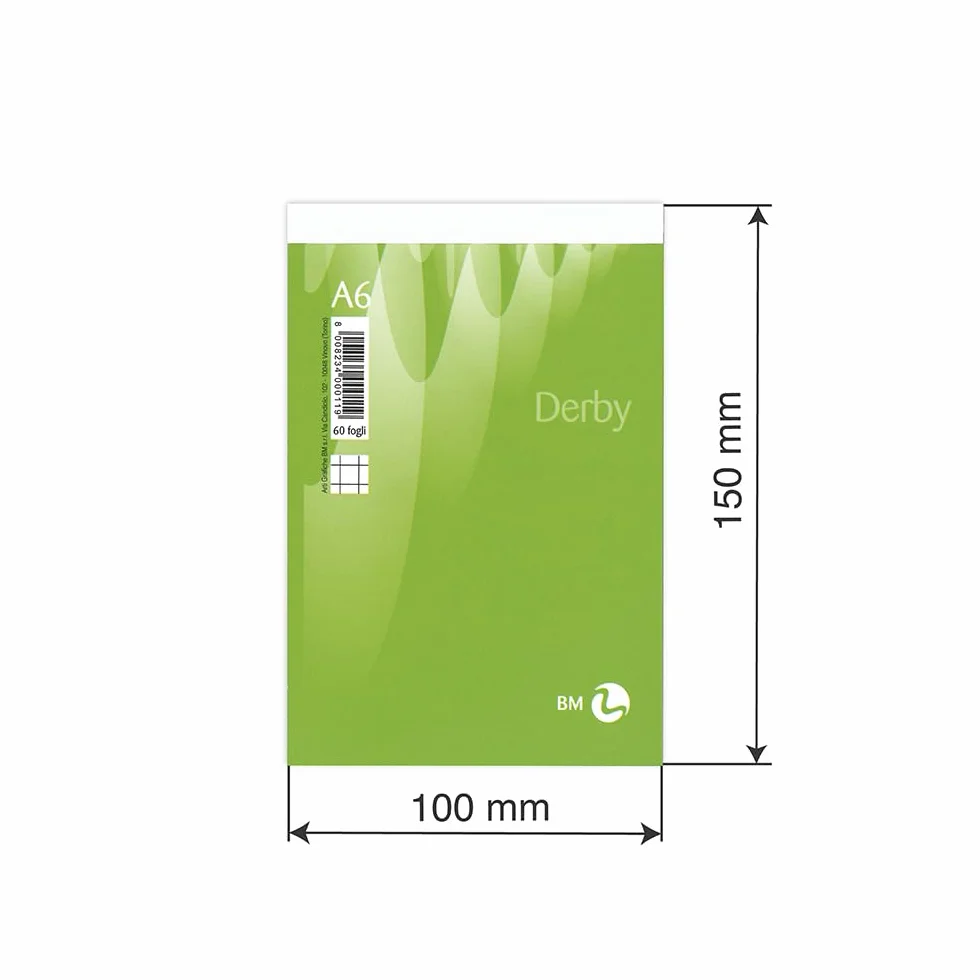 BM BeMore Notes Derby Blocco Notes Punto Metallico A6 Rigatura 5 mm Quadretti 5 mm Carta 60 g/mq Confezione 10 pezzi