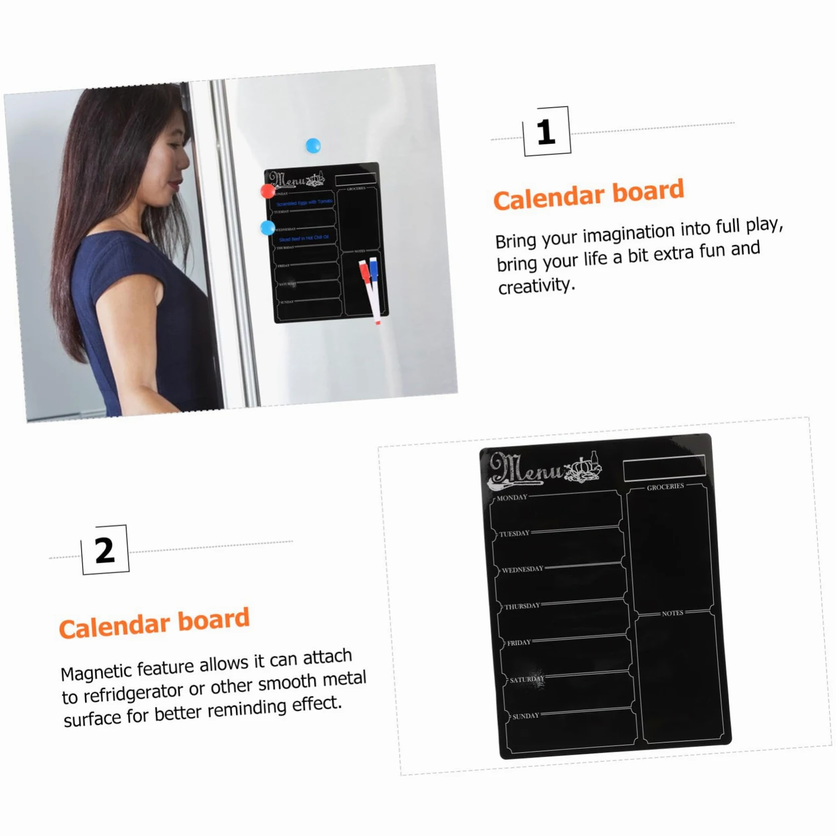 Operitacx Lavagna Magnetica per Frigorifero Nero in Pvc Riutilizzabile e Cancellabile, Organizer Calendario e Memo per Superficie Liscia come Frigorifero
