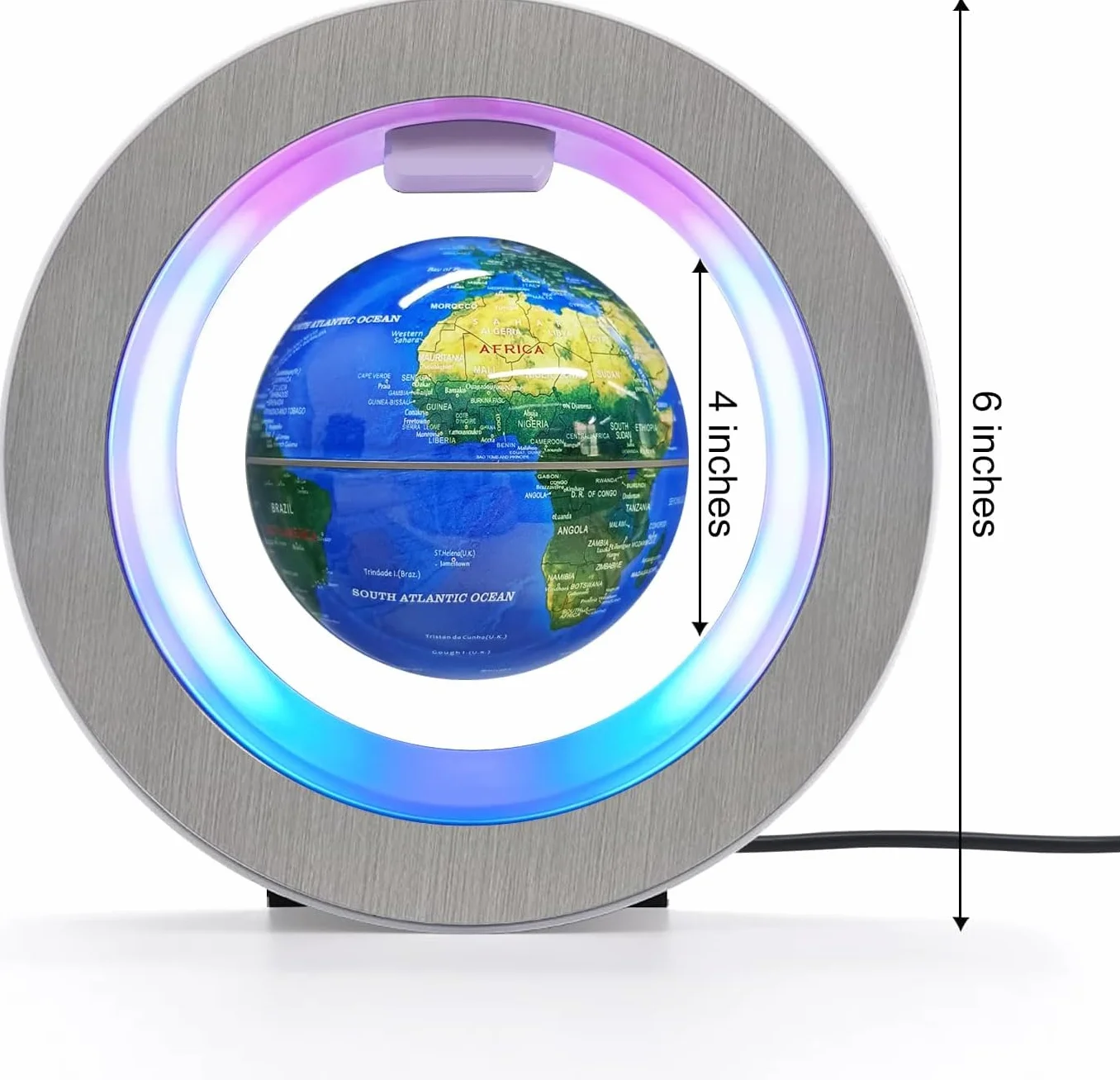 Flagest Mappamondo galleggiante a levitazione magnetica - Globo a forma di O levitante con luci LED per decorazioni educative della casa, ufficio, computer, festa di compleanno e festa (10 cm)