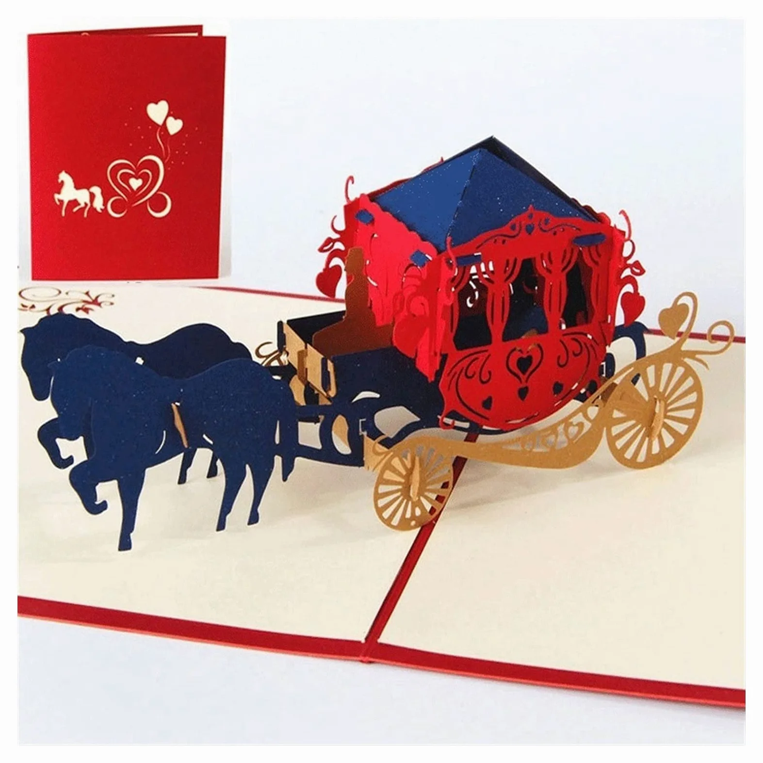 Biglietti d' auguri Biglietti augurali 3D taglio laser taglio fatto a mano intaglio cavallo carrello carta invito biglietti d' auguri cartolina cartolina cartolina San Valentino regalo anniversario d