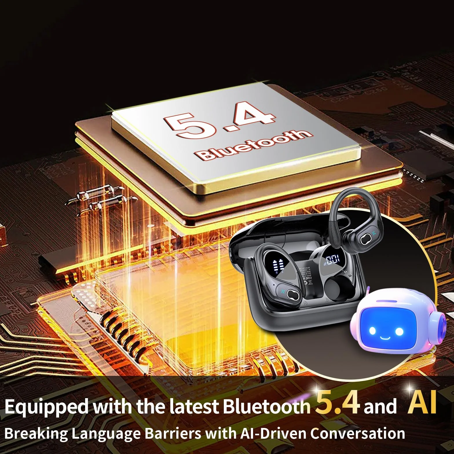 AI Cuffie Traduzione, 3 in 1 Bluetooth 5.4 Auricolari Traduzione con 164 Lingue/6 Modalità di Traduzion, 75 Ore Cuffie Traduttori Istantanei con APP, Auricolare bluetooth per Viaggi/Affari, Nero