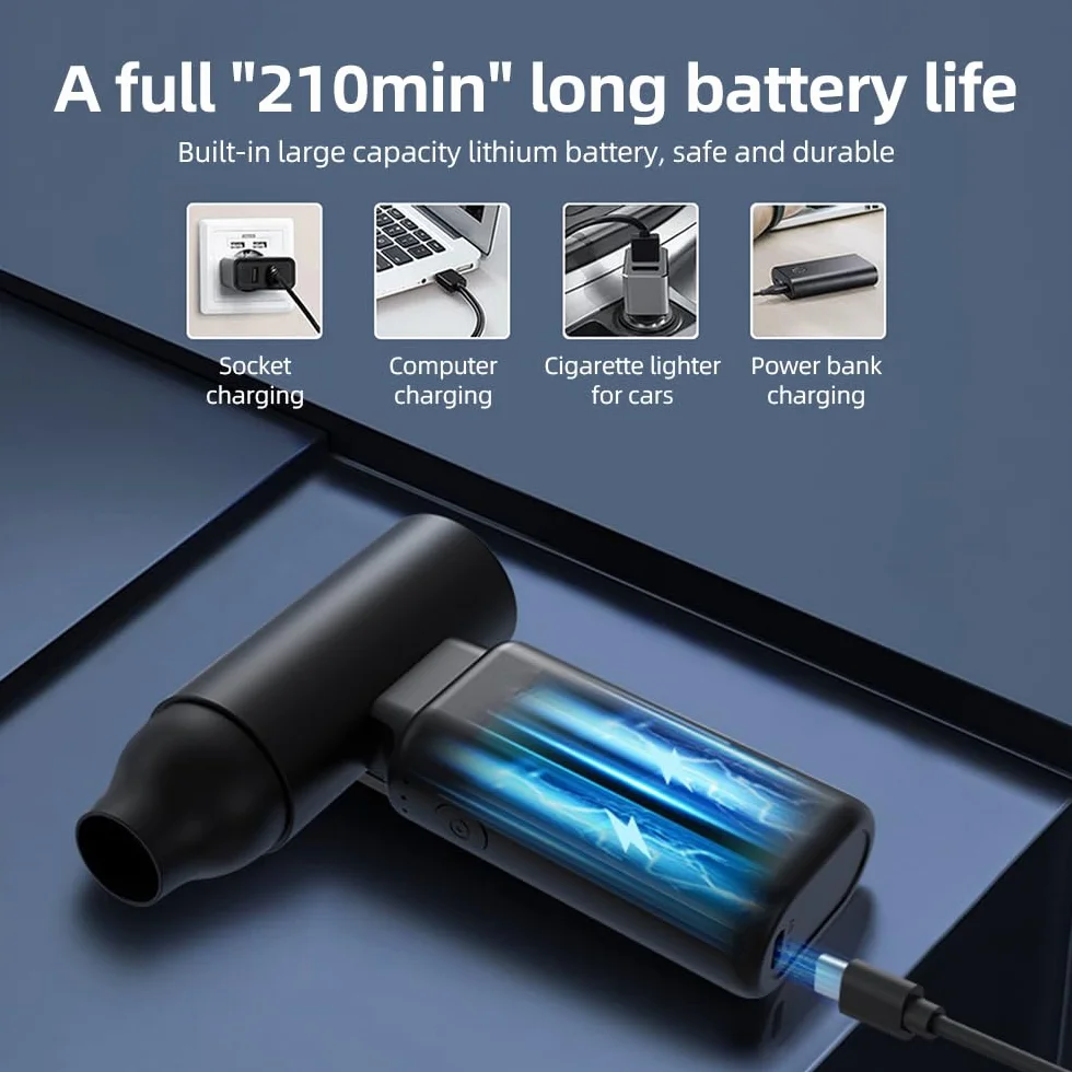 Air Duster,Aria Compressa Elettrica 2 in 1 Spolverino Elettrico Regolabile a 3 Marce 67000 Giri/min con Motore brushless Soffiatore a Batteria Ricaricabile con ago per Pulizia
