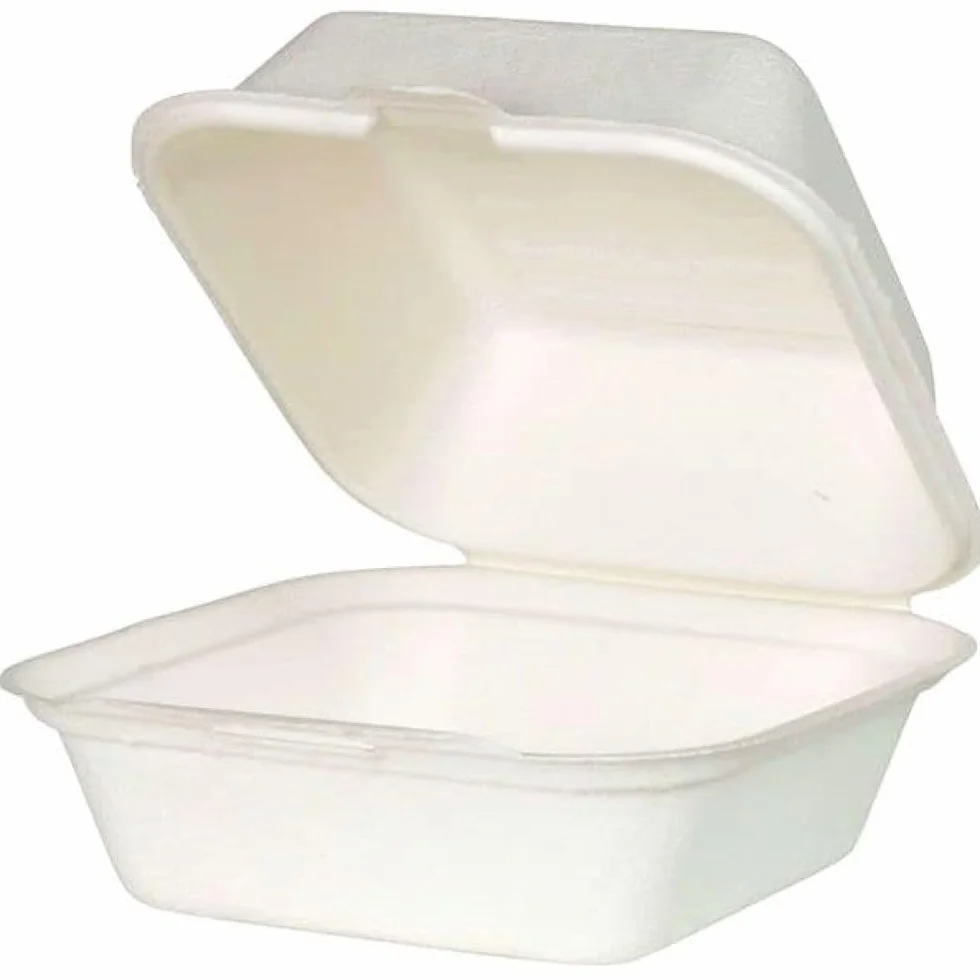 Generico 50 scatola ecopackaging per hamburger panini box coperchio incernierato alimentare biodegradabile 500ml 15x15cm