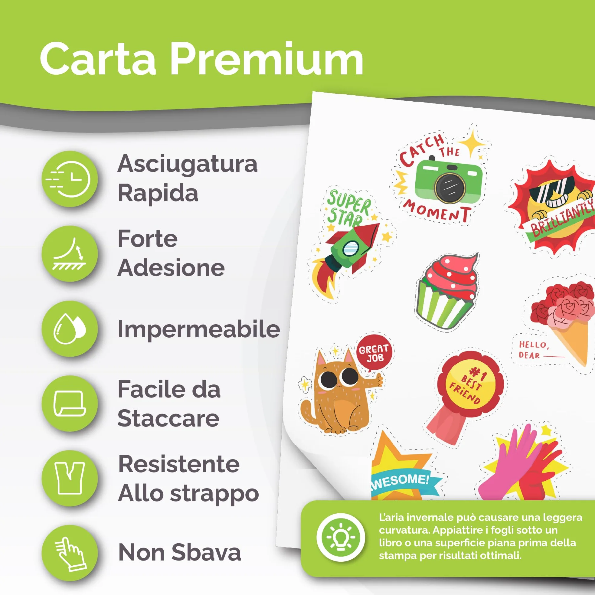 AgoDeo Carta adesiva vinile stampabile A4 opaca impermeabile laser getto d'inchiostro 34 fogli