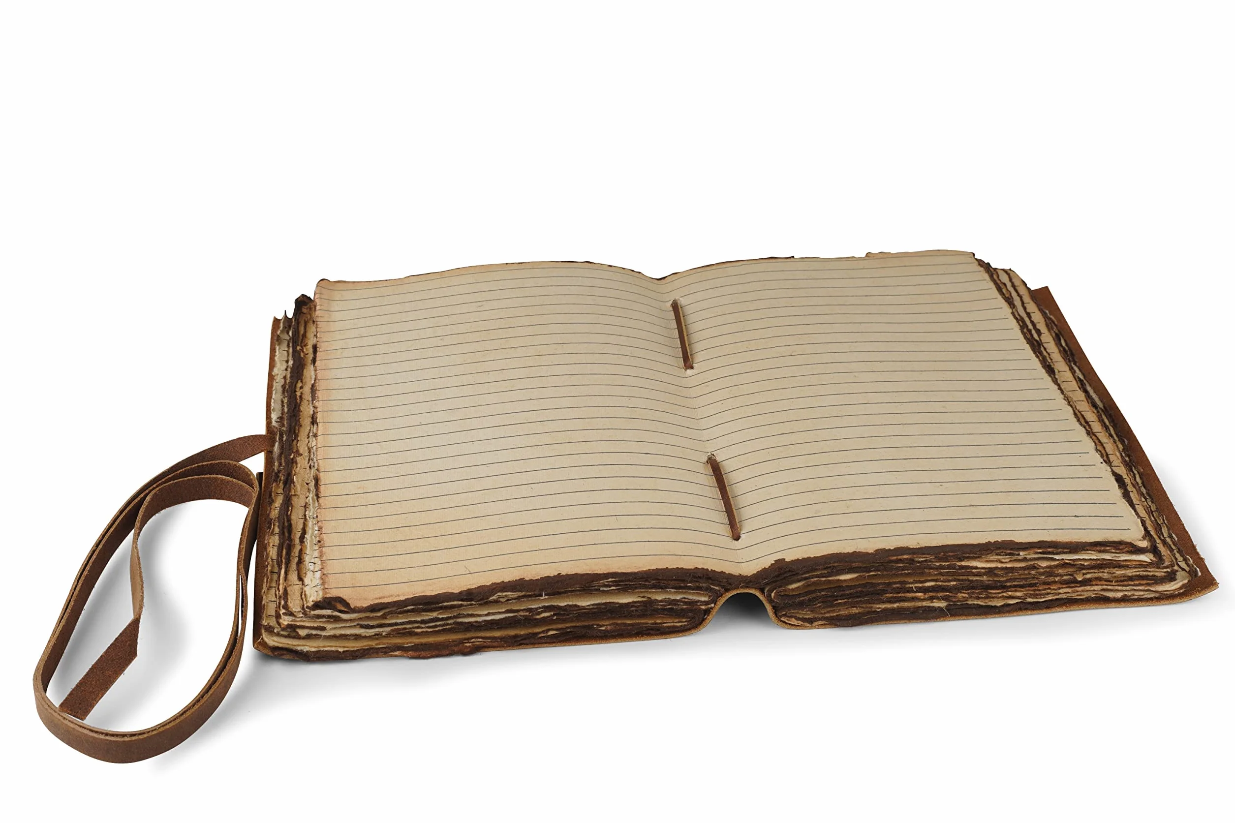 WANDERINGS Diario in Pelle Vintage – 15×23 cm – Taccuino Antico Rilegato in Pelle con Pagine a Righe e Bordo Irregolare