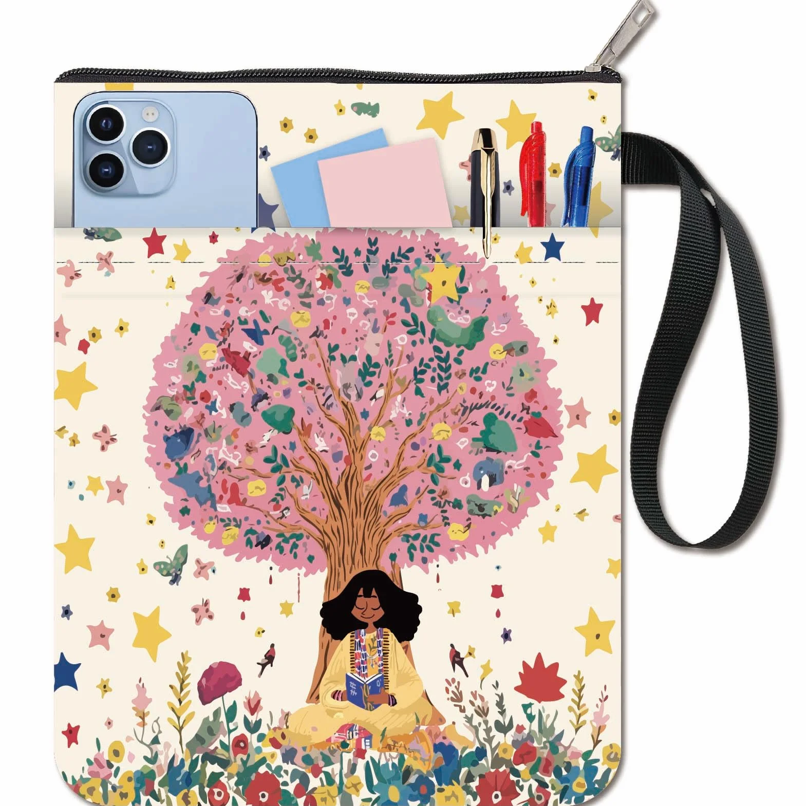 CRASPIRE Custodia per Libro con Albero Stelle Fiore Copertina in Tessuto Lavabile con Cerniera