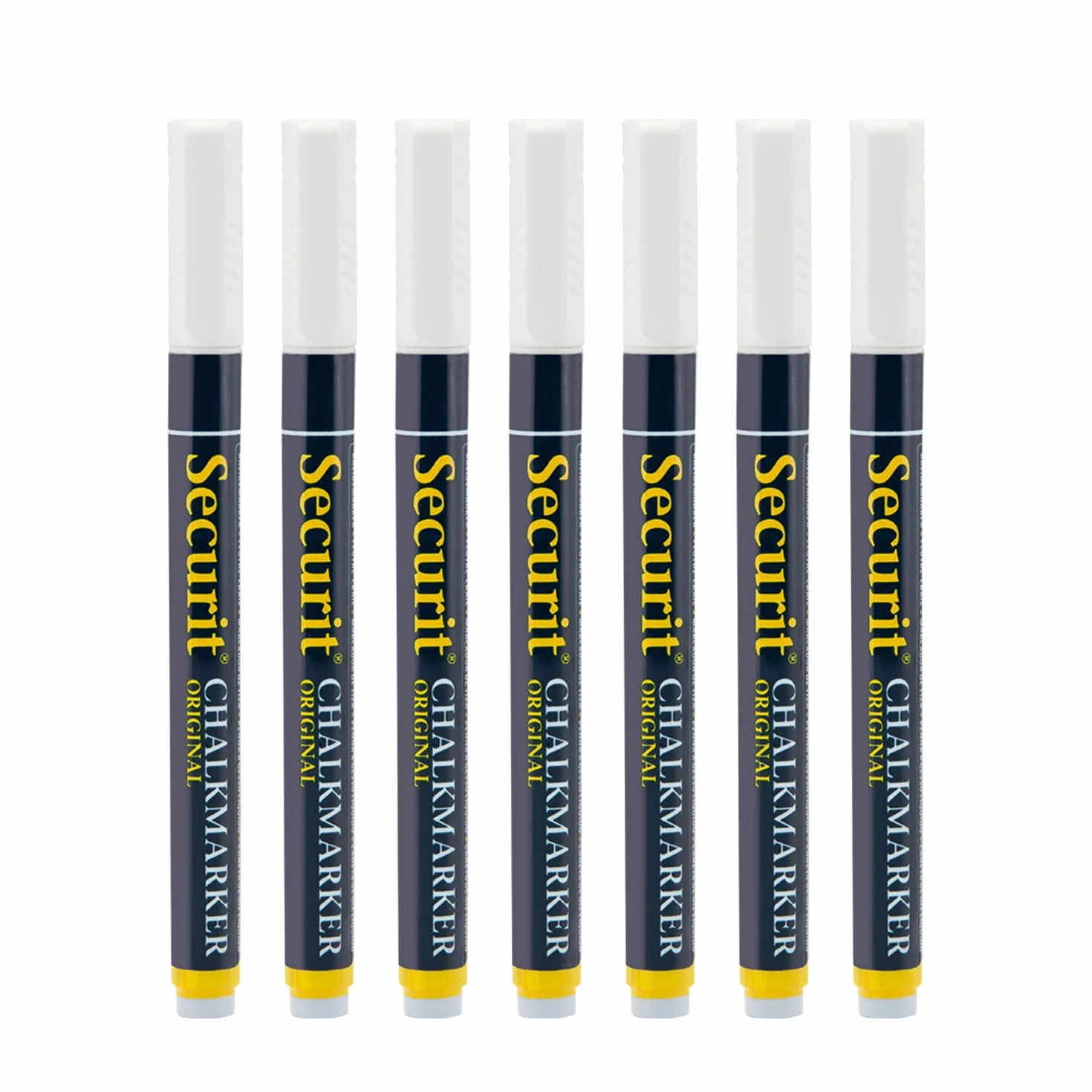 SECURIT Set 7 Pennarelli A Gesso Liquido Bianco Punta Fina 1-2mm Per Lavagne Vetro Metallo