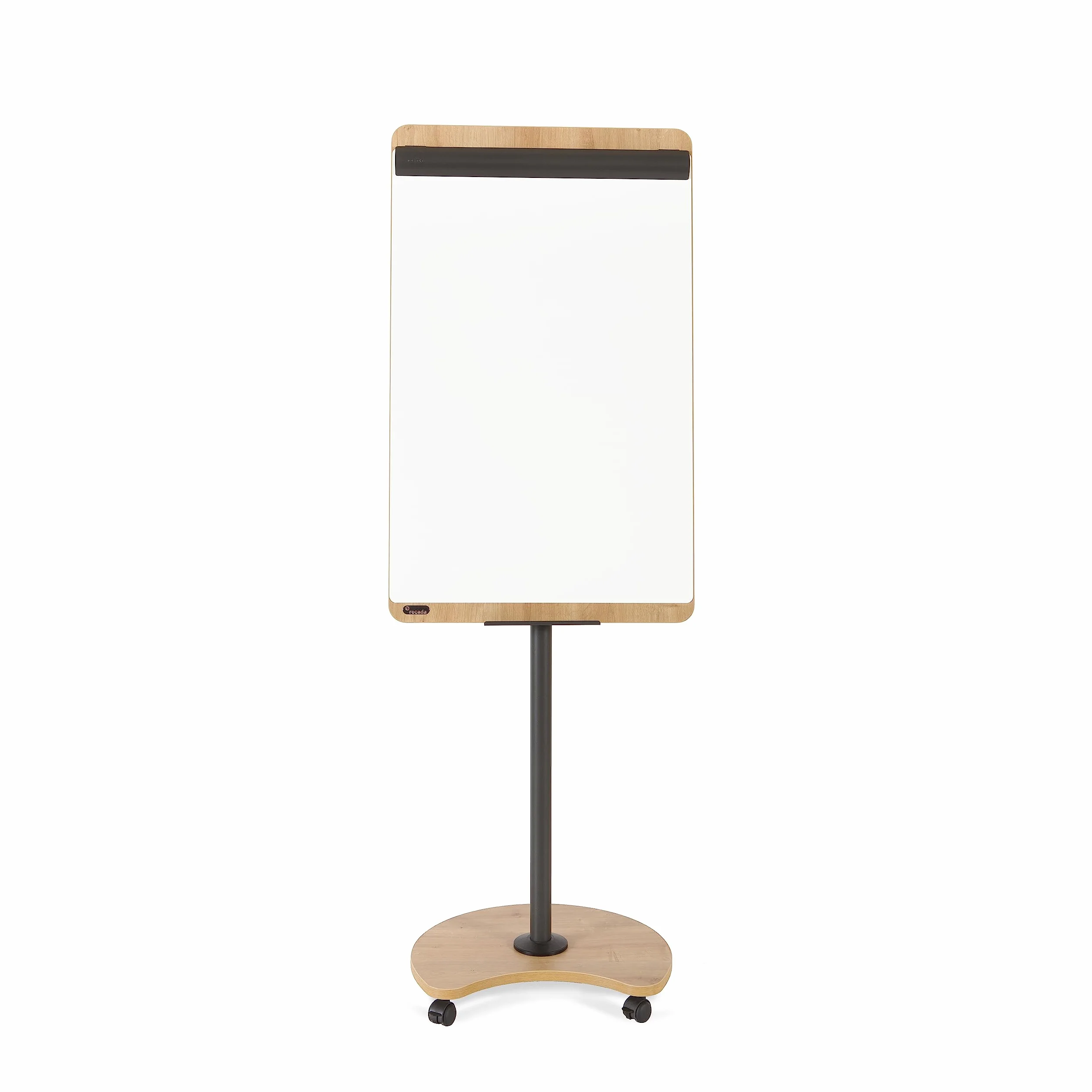 Rocada Natural, lavagna a fogli mobili, con ruote, supporto e portapenne, lavagna a fogli mobili in legno, lavabile a secco e magnetica, 67 x 99 cm, altezza 200 cm, bianco