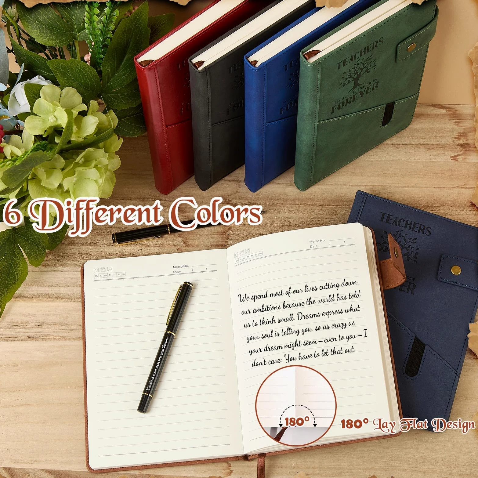 Dunzoom Set di 6 quaderni in pelle A5 con copertina rigida per insegnanti, regali di laurea per insegnanti e lauree, per il rientro a scuola, quaderni per ufficio, forniture per ufficio (stile albero)