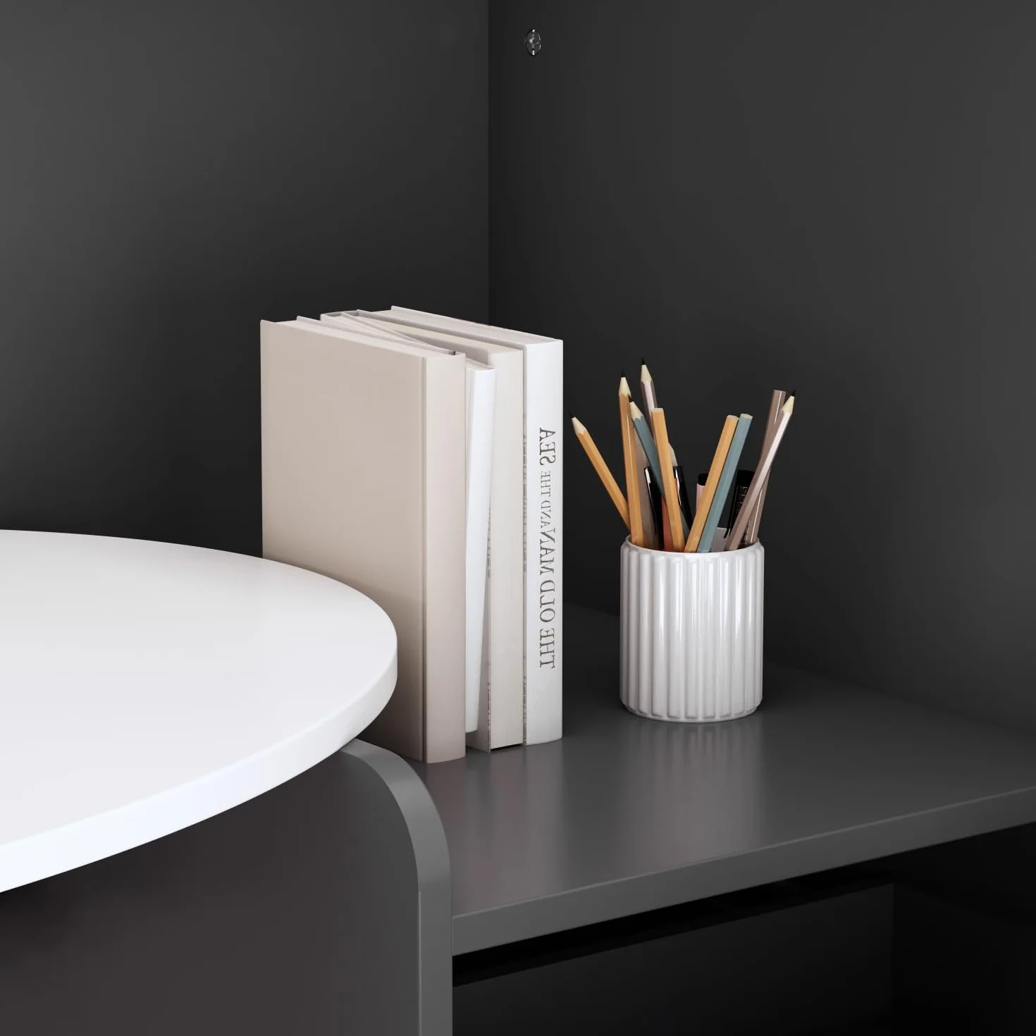 Bancone di reception, Bancone di accoglienza con superficie aperta e 1 cassetto bloccabile, controsoffitto con design Patchwork Nero e Grigio Scuro, MDF, 40 x 121 x 110 cm