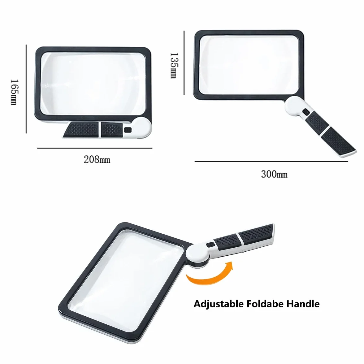 Lente di Ingrandimento con Luce LED Rettangolare Grande Portatile per Anziani Ipovedenti Lettura Pieghevole