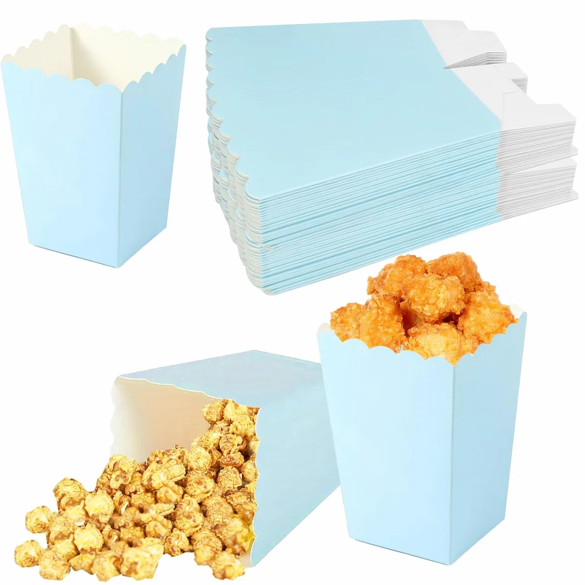 48 Pezzi Scatole di Popcorn 7,5x5,5x11 cm Sacchetti Pop Corn in Cartone Blu Festa Compleanno Cinema