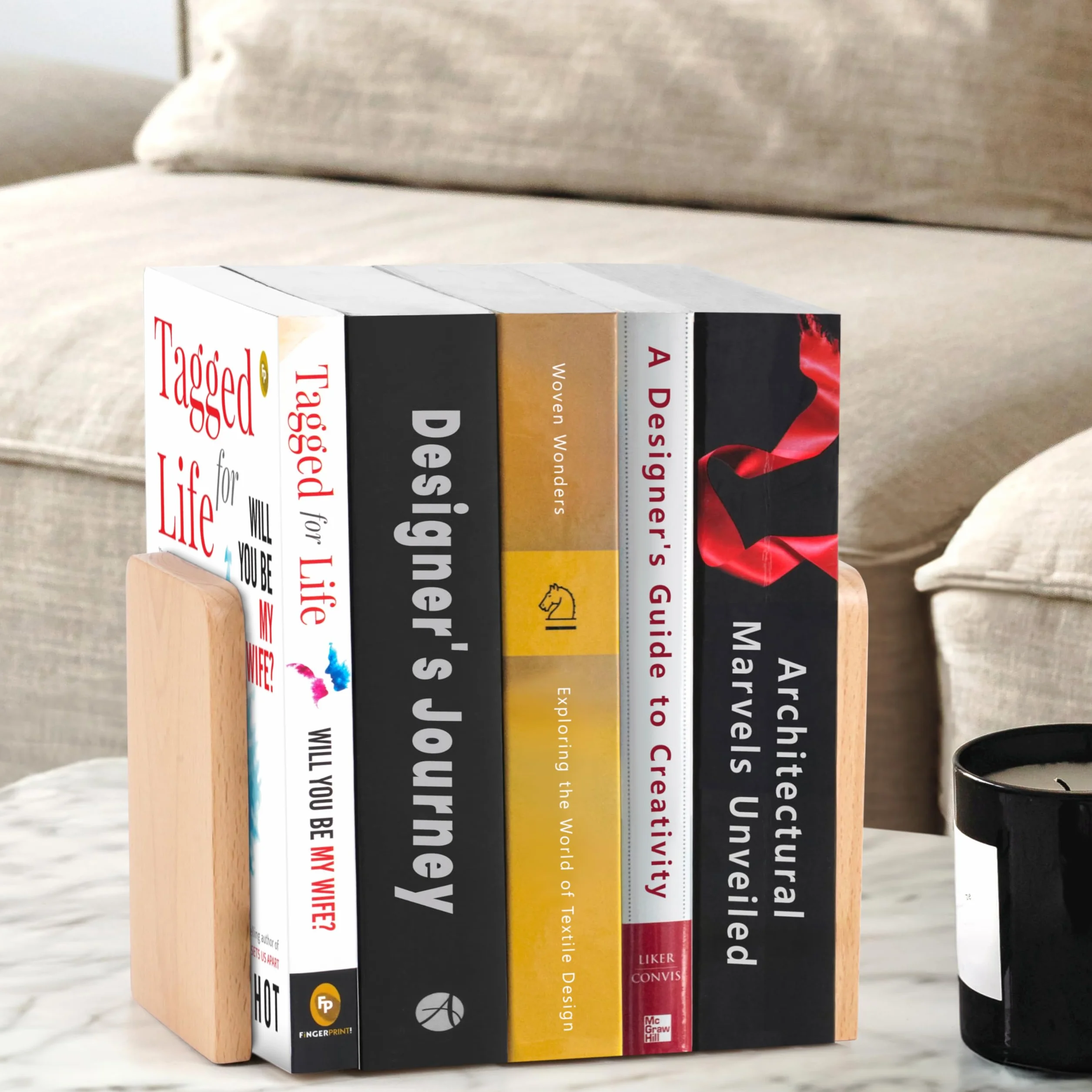 Fermalibri in Legno di Faggio (2 Pezzi) - Reggilibri da Mensola con Base in Metallo Antiscivolo per Libri, CD, Dischi