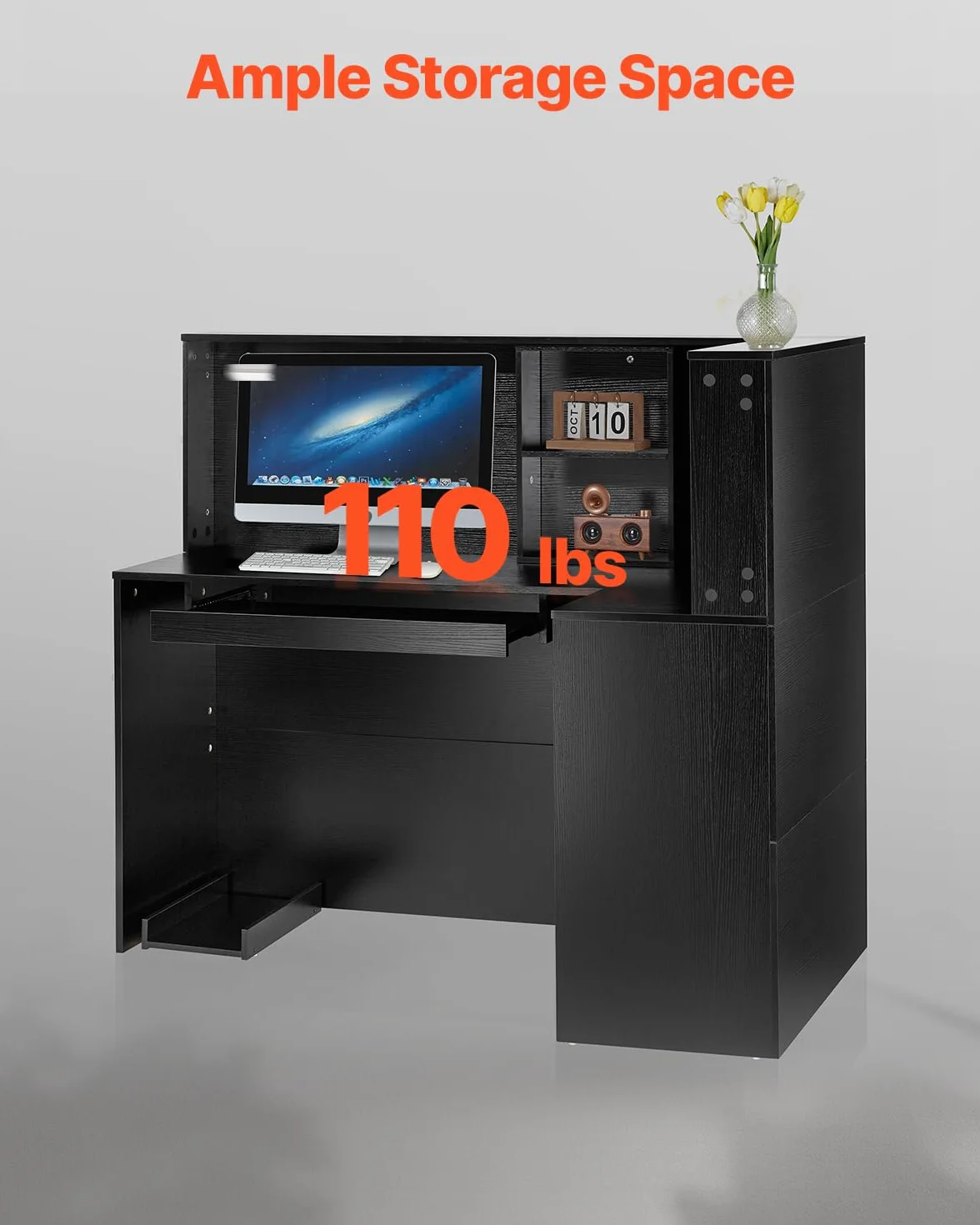 VEVOR Banco Reception 1600 x 600 x 1110 mm Tavolo da Banco Rettangolare, Tavolo di Vendita per Ufficio con Luce a LED, per Registratori di Cassa, Hall, Saloni di Bellezza e Uffici, Nero e Marrone