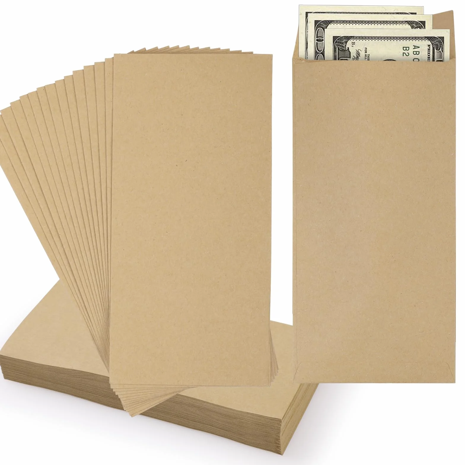 Buste per denaro kraft autoadesive 8,1 x 16,5 cm GeeRic Confezione da 100