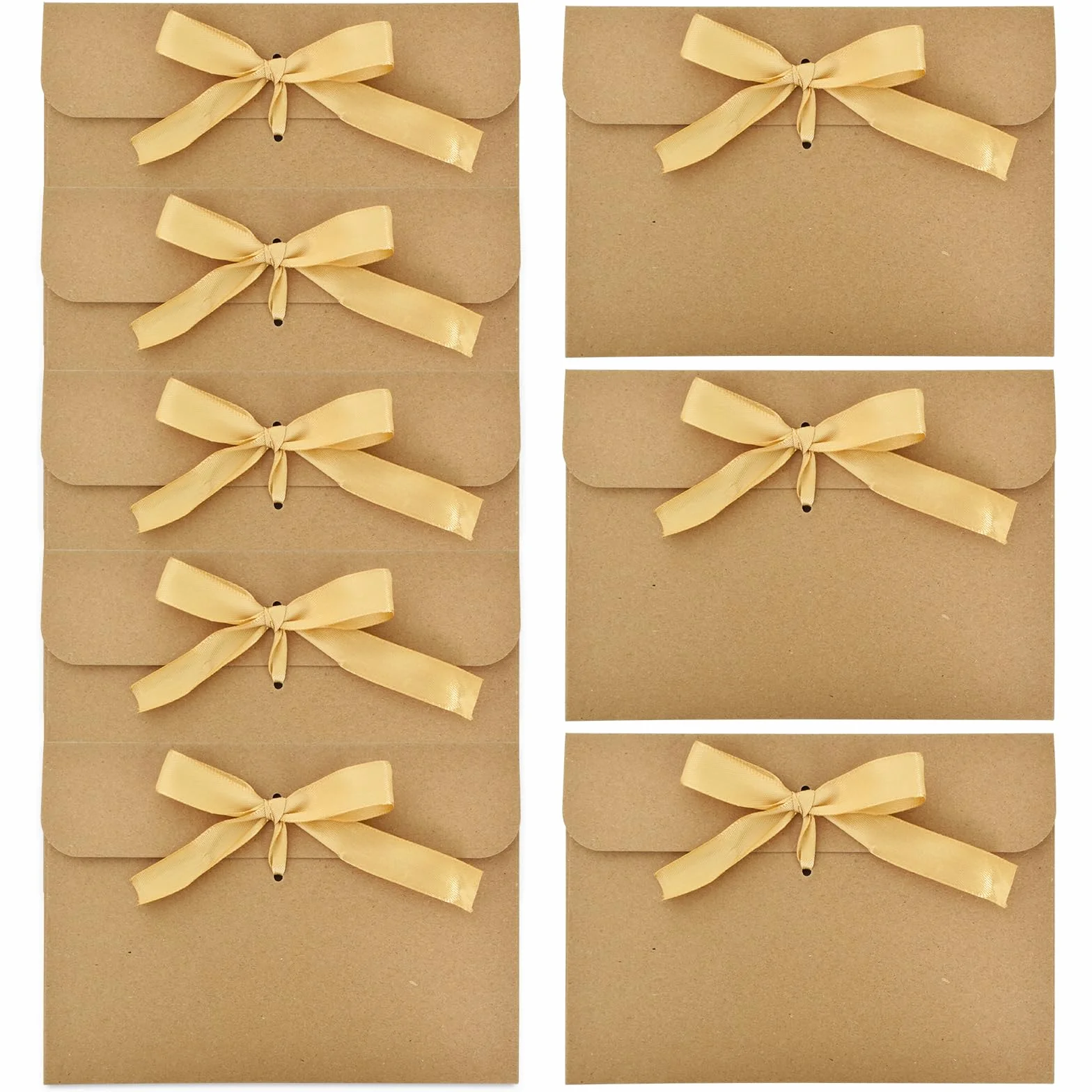 Buste in Carta Kraft con Nastro, 50 Pezzi, DIY per Regalo Vintage, Inviti, Cartoline, Biglietti (Dorato Nastro)