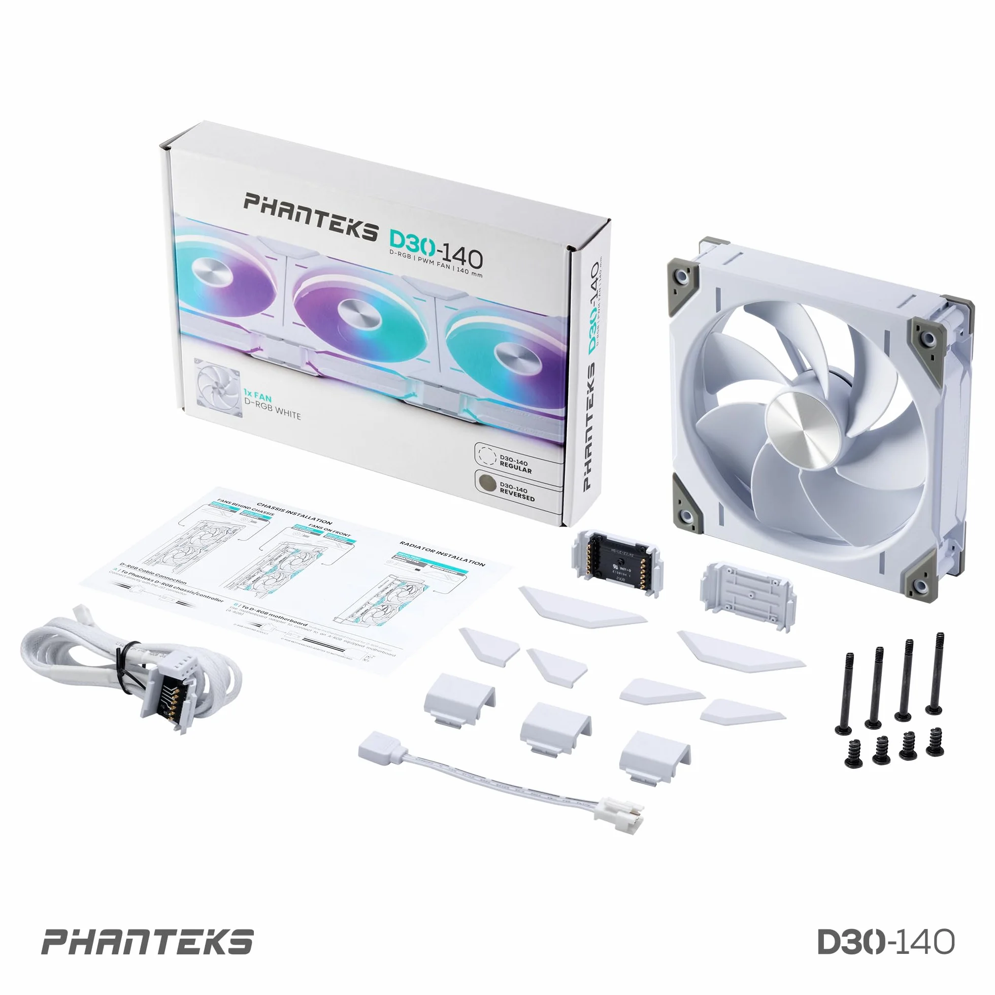 Phanteks D30 PWM Regular Airflow, D-RGB Lüfter - 140mm, weiß