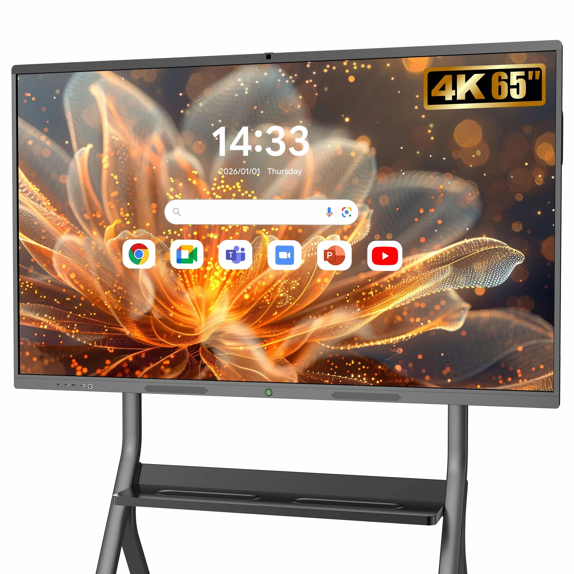 65" Smart Board, Lavagna Interattiva Multimediale 4K, Monitor Touch Screen con Fotocamera e Microfono, 8GB+128GB, WiFi/Bluetooth/HDMI/USB, Android, Per Ufficio e Scuola, Montaggio a Parete