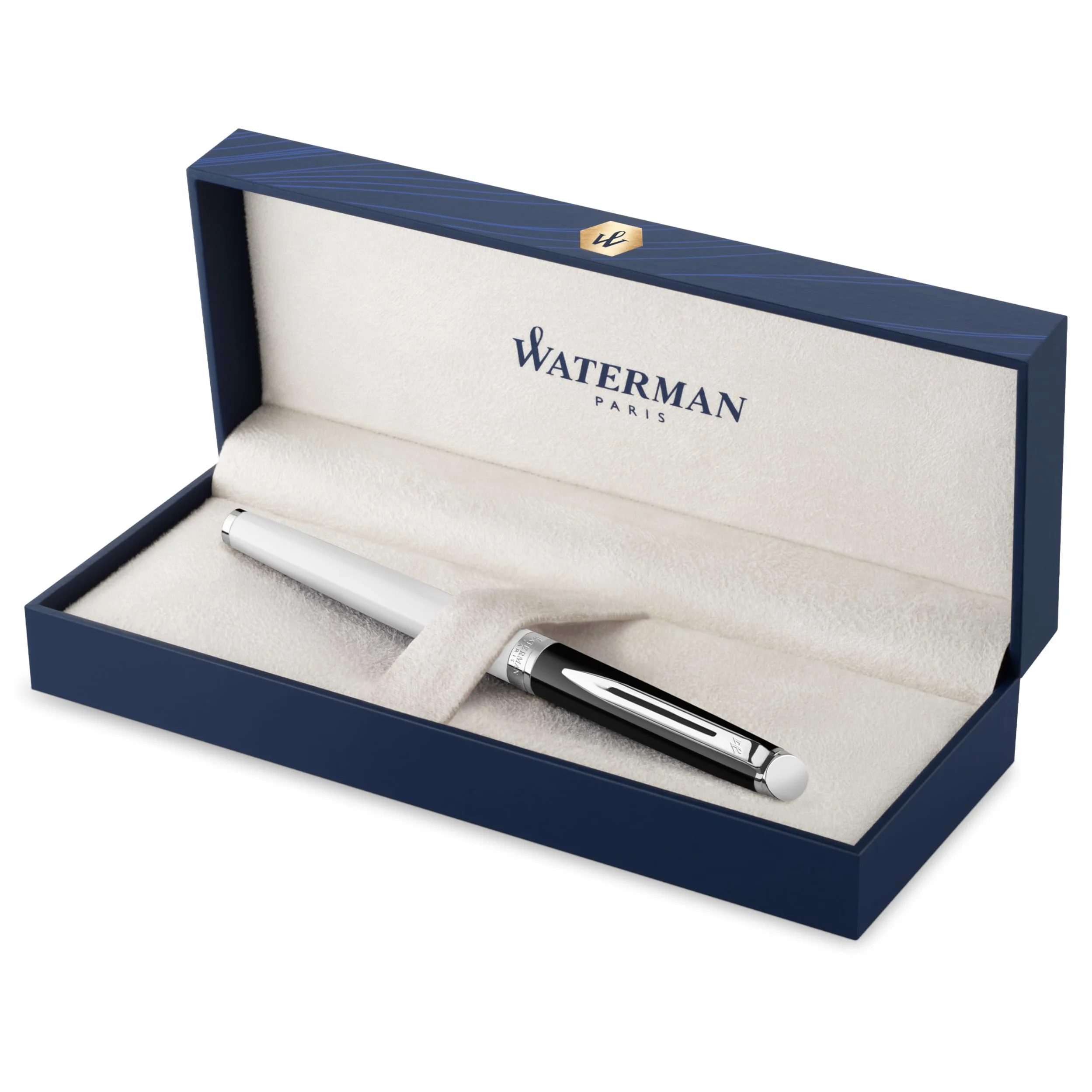 Waterman Hémisphère Penna roller | laccatura bianca e nera con puntale rivestito in palladio | punta sottile | Inchiostro nero | confezione regalo