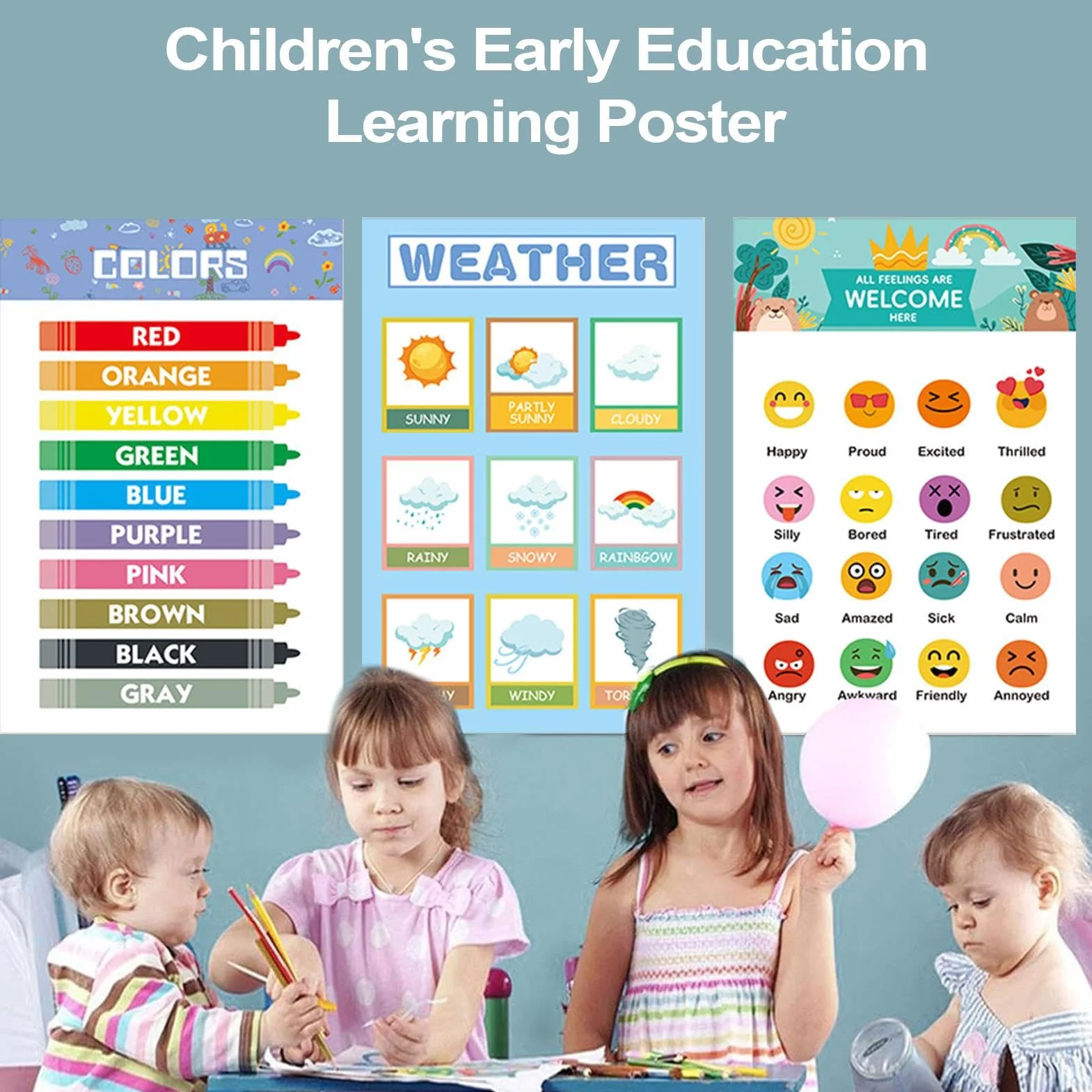 Poster educativi 40,2 x 40,2 cm set di 12 stampe con numeri e lettere per bambini in età prescolare