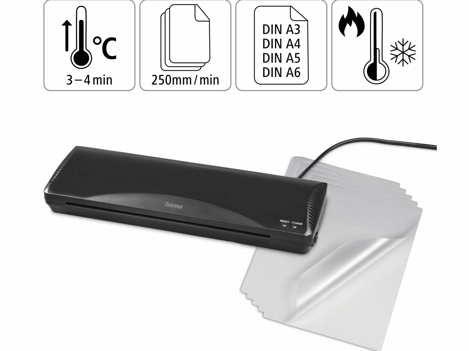 Hama 00050562, Laminatrice a caldo e a freddo Home and Office per Fogli A3, Nero