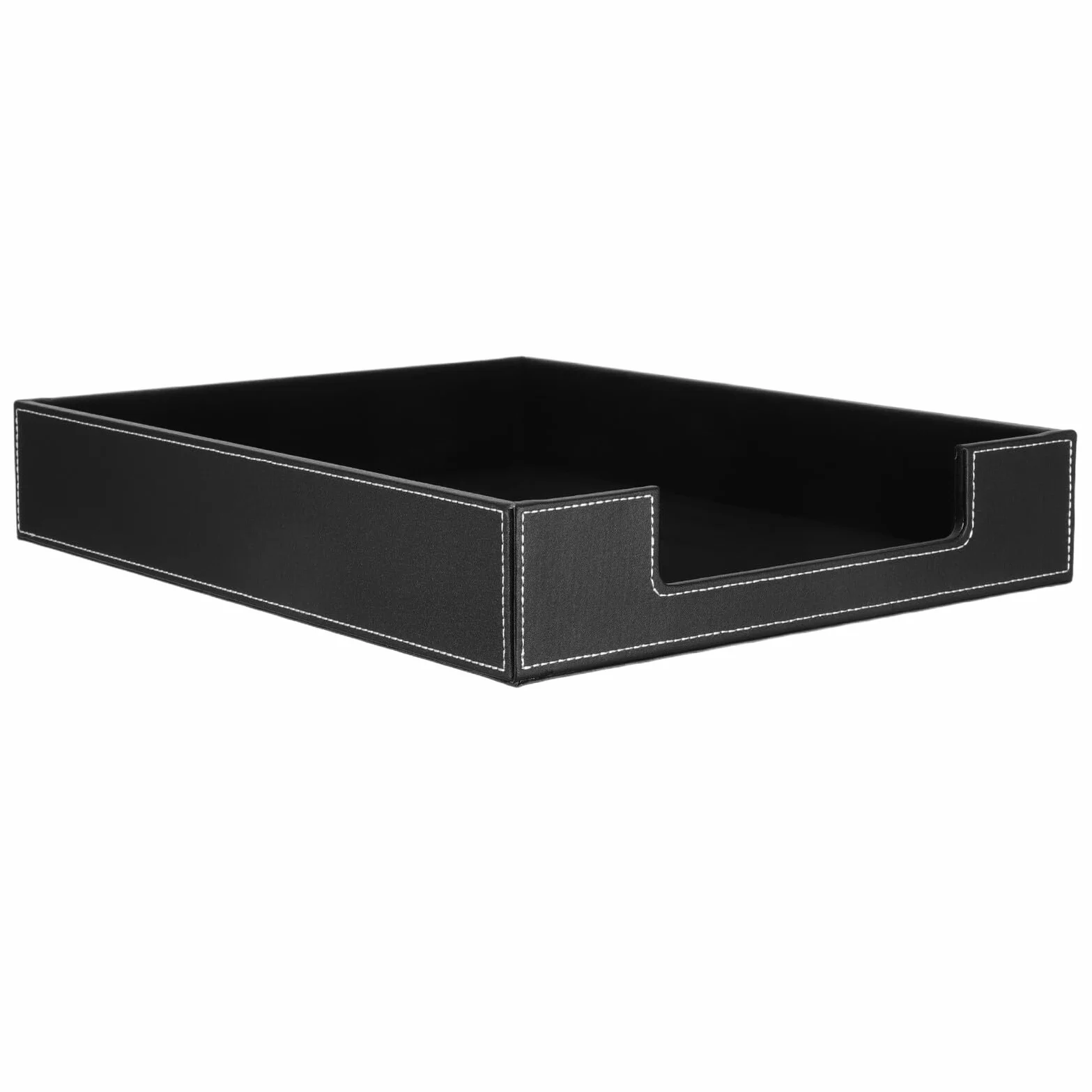 BESTonZON Vassoio Portadocumenti per Scrivania in Pelle Pu Nero, Organizzatore di File per Ufficio Impilabile, Porta Lettere A4 per Desktop, Supporto Cartaceo Resistente e Accesso Rapido
