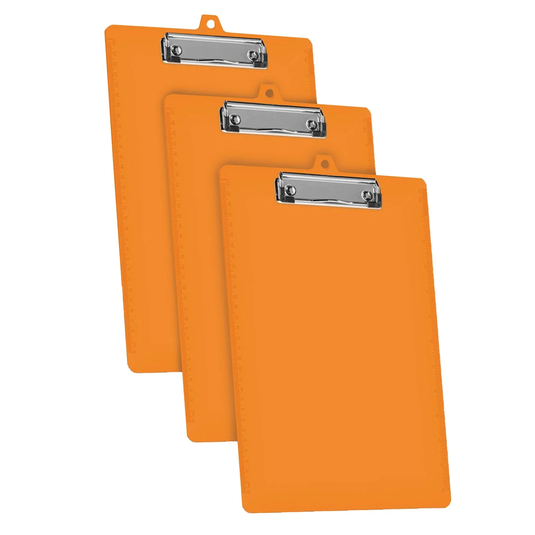 Acrimet Confezione da 3 Cartelline Formato Lettera A4 (34 x 24 cm) con Clip a Basso Profilo e Righelli Laterali, Plastica Resistente per Ufficio, Scuola, Uso Domestico - Colore Arancione