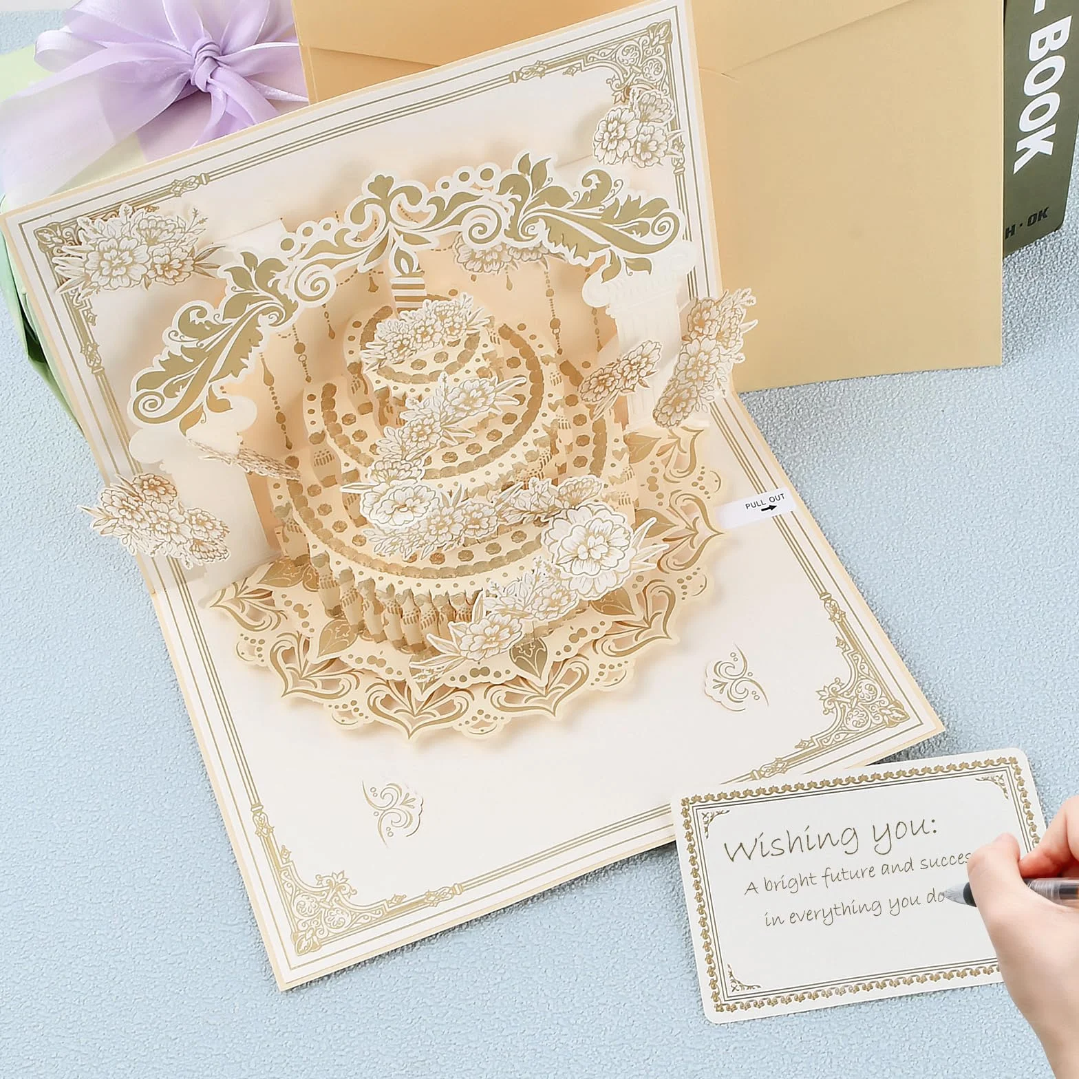 Biglietto Auguri Compleanno 3D con Musica e Luce - Pop Up Fiore Torta 20x15 cm