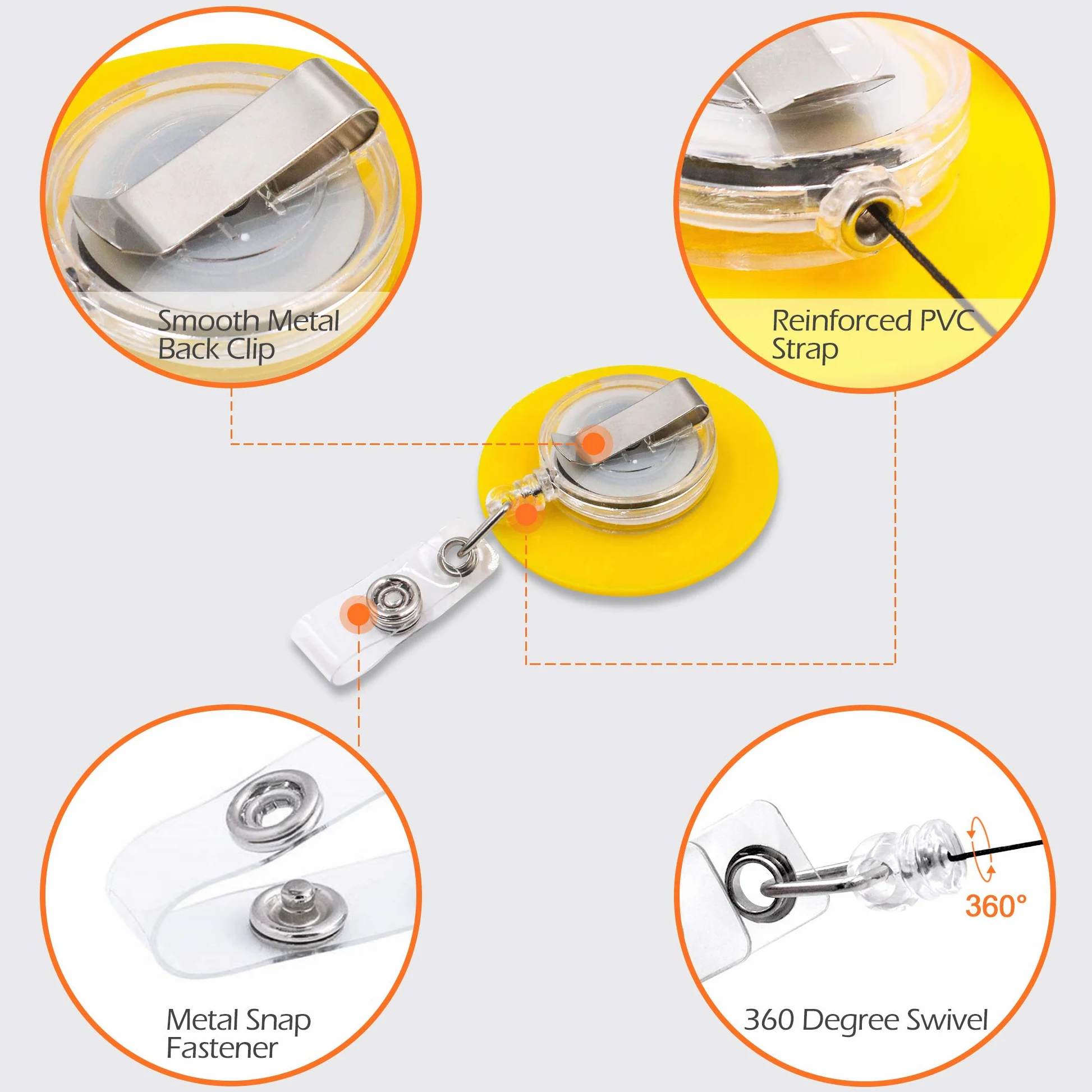 Finex Set da 4 pezzi con clip per badge identificativo sorridente, bobina retrattile, supporto per ufficio, lavoro, infermiera, targhetta, badge, targhette, porta tessere, carino, 76,2 cm, prolunga