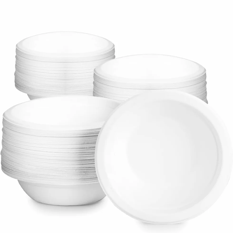 Ciotole Ecologiche usa e getta 260 ml, Ciotole di Carta in Canna da Zucchero, Ciotola da Zuppa Biologica Bianco