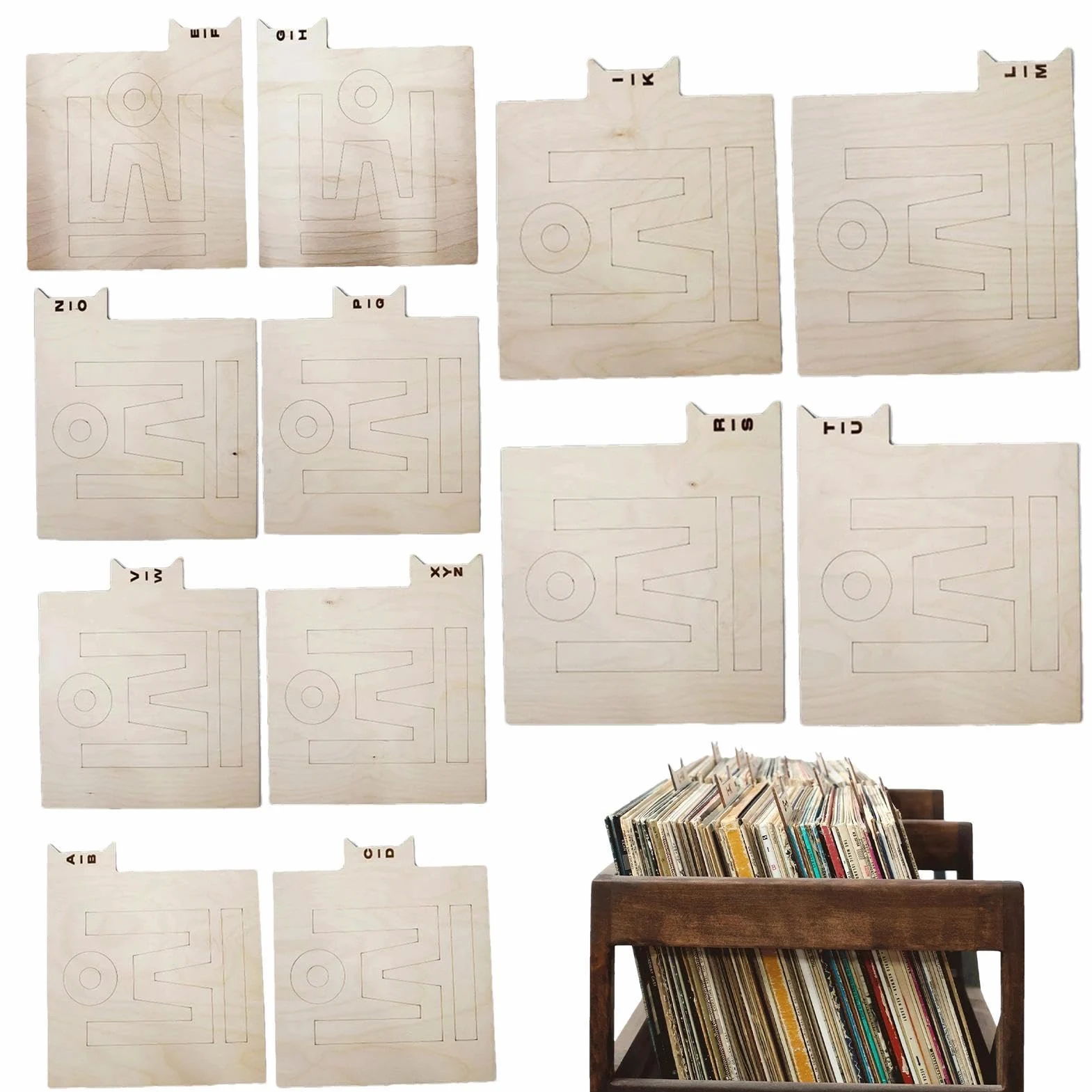 Divisori di registro: organizzatori di stoccaggio in legno con | allineamento su un lato da A a Z, Organizzatore, divisori indici da collezionisti | Separatore di archiviazione alfa