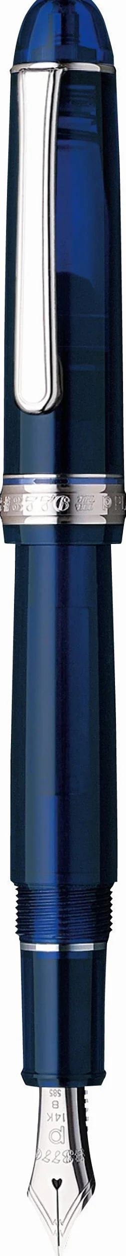 PLATINUM Century #3776 - Penna Stilografica Giapponese Rodio Chartres Blue EF/Blu 0,24 – 0,28 mm/Fatta a Mano/Oro 14 Carati, Confezione Regalo