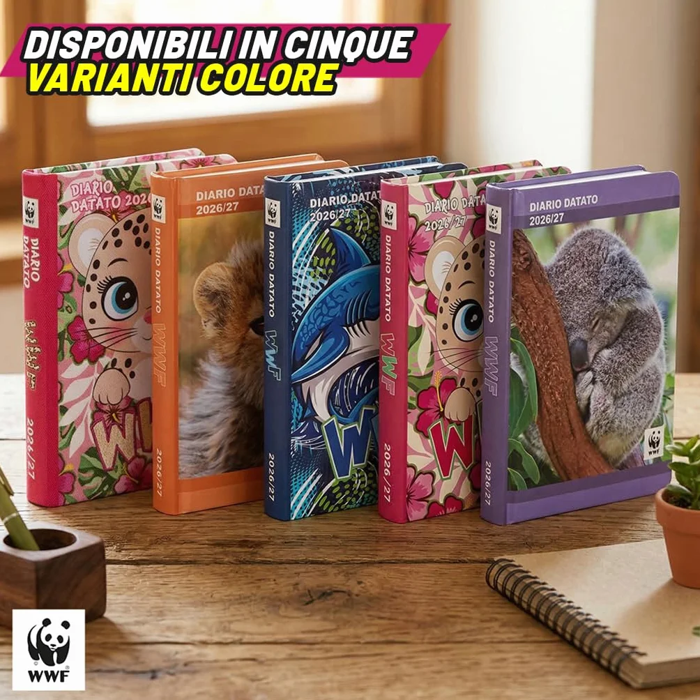 WWF Diario Scuola 2026-2027 Ufficiale, Diario Scolastico Copertina Rigida 352 Pagine 13 x 17,8 cm