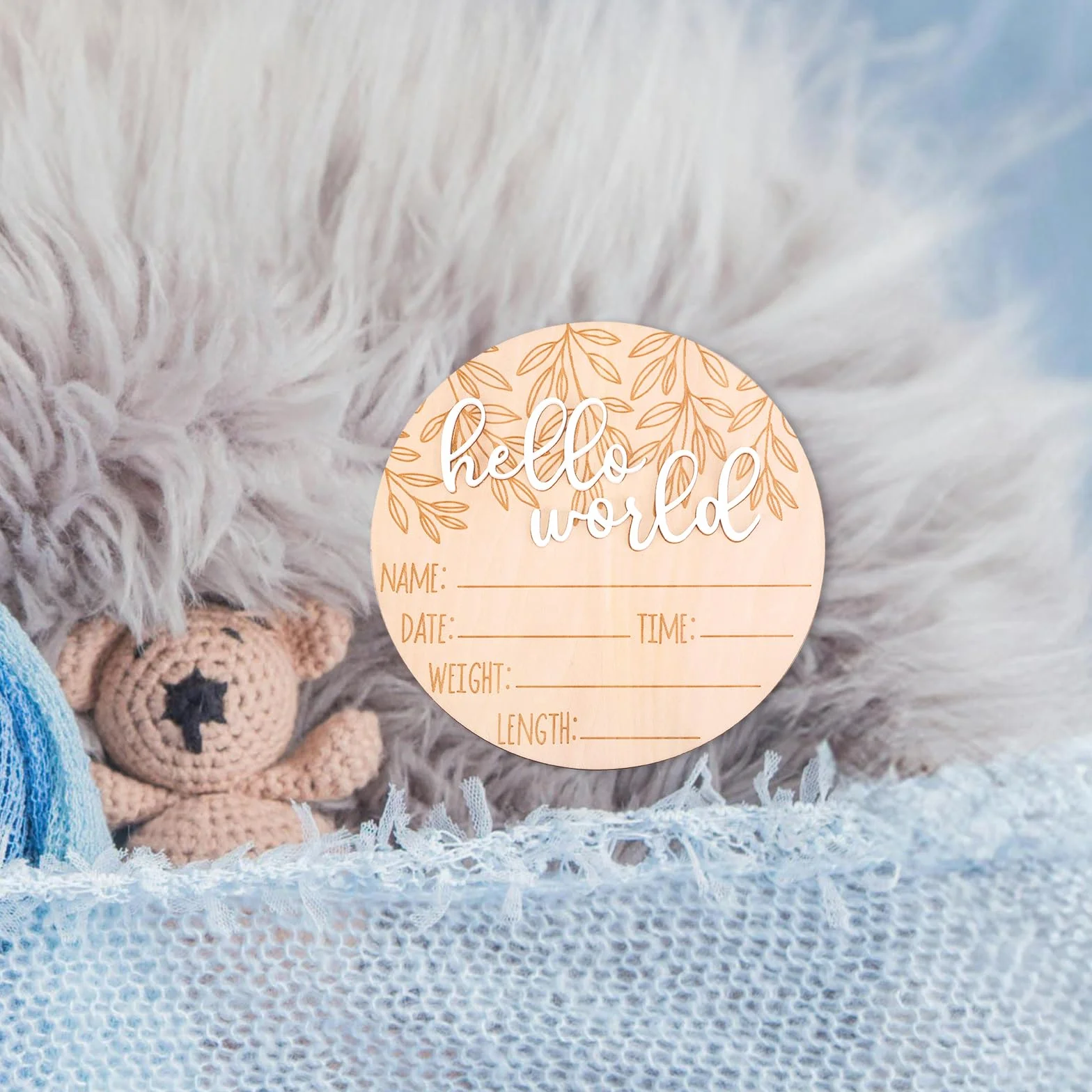 Gosknor Cartello Annuncio Nascita Legno Hello World Neonati per Oggetti di Scena Foto Baby Shower