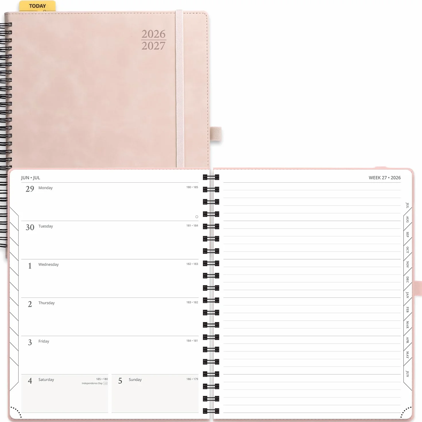 POPRUN Agenda settimanale 2026-2027 (26 luglio-27 giugno), grande 21,6 x 26,7 cm, agenda accademica 2026-2027 con linguette mensili, tasche interne, copertina morbida in pelle a spirale, 100 g/m²