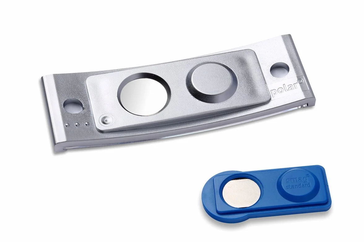'20 Badge portanome polar® 20" Metal Magnetico, compresi fogli da stampare – in acciaio inox opaco