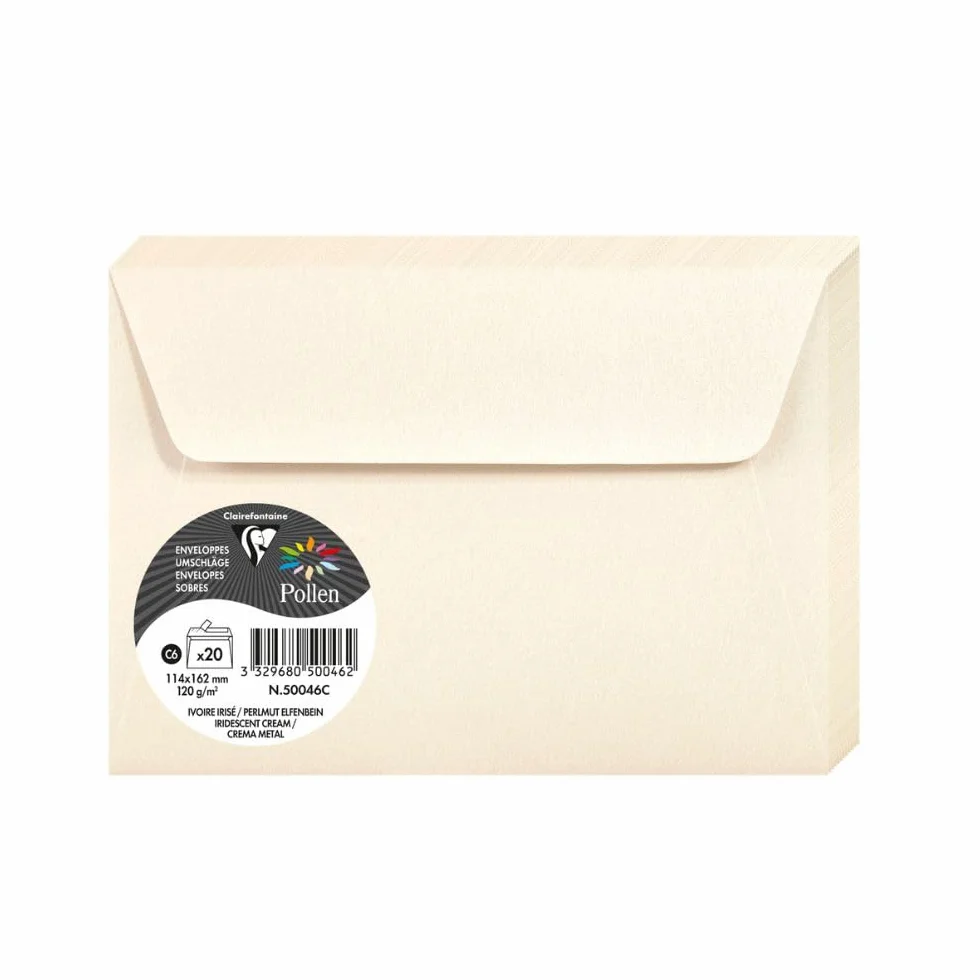 Clairefontaine Buste autoadesive C6 120g Avorio iridescente Pacco da 20