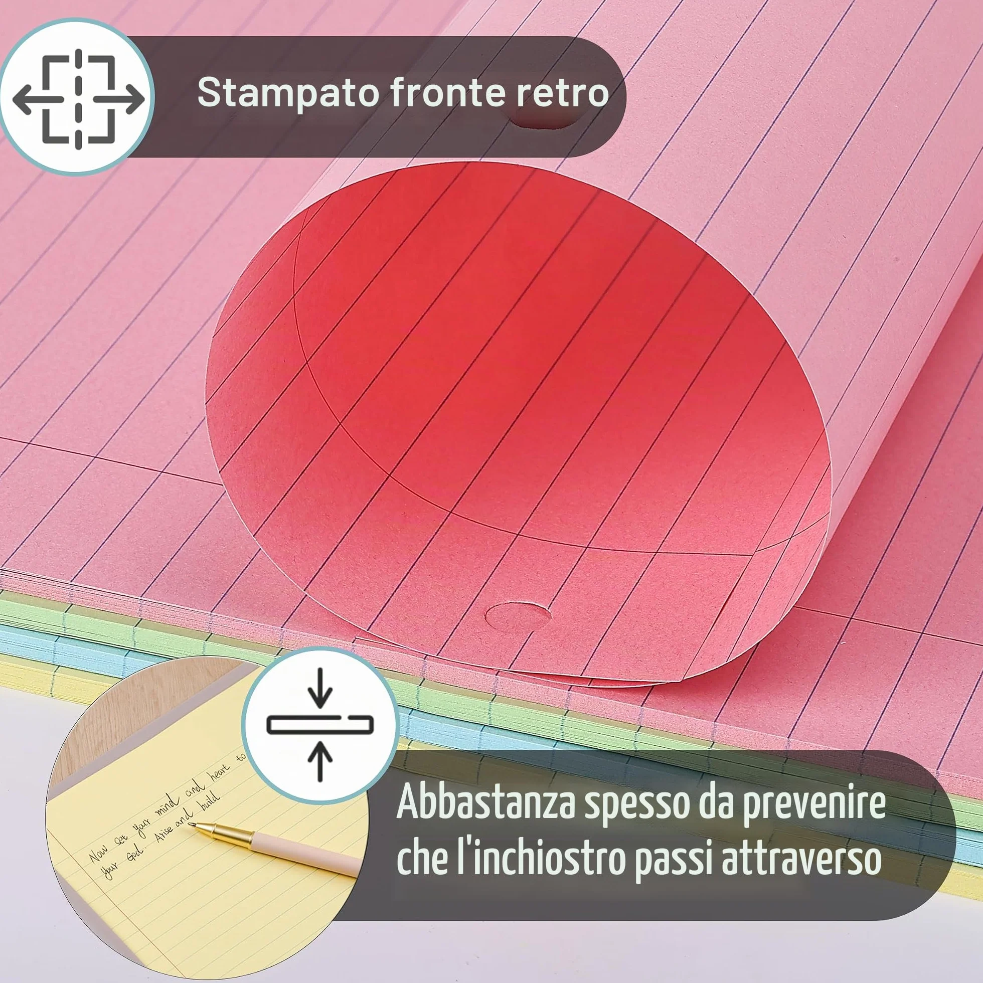 Mr. Pen Carta sciolta colorata a righe larghe 100 fogli 20,3 x 26,7 cm 3 fori perforati per taccuino