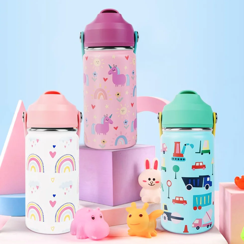 Borraccia Bambini Acciaio Inox 350ml Termica Senza BPA Cannuccia