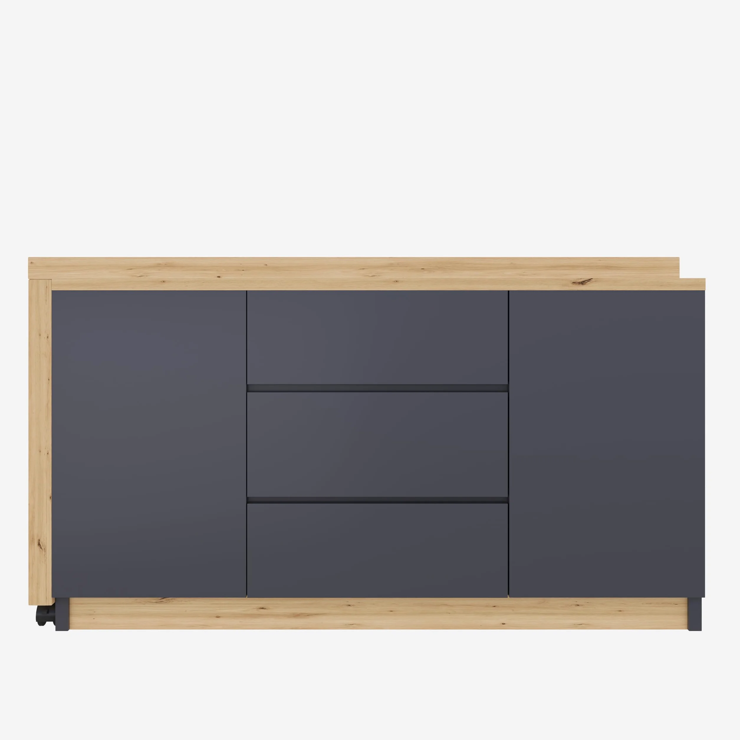 Scrivania con ruote bloccabili, design multifunzionale, 4 cm di spessore, piano girevole bloccabile, scrivania pieghevole, scrivania angolare, credenza (grigio + rovere)