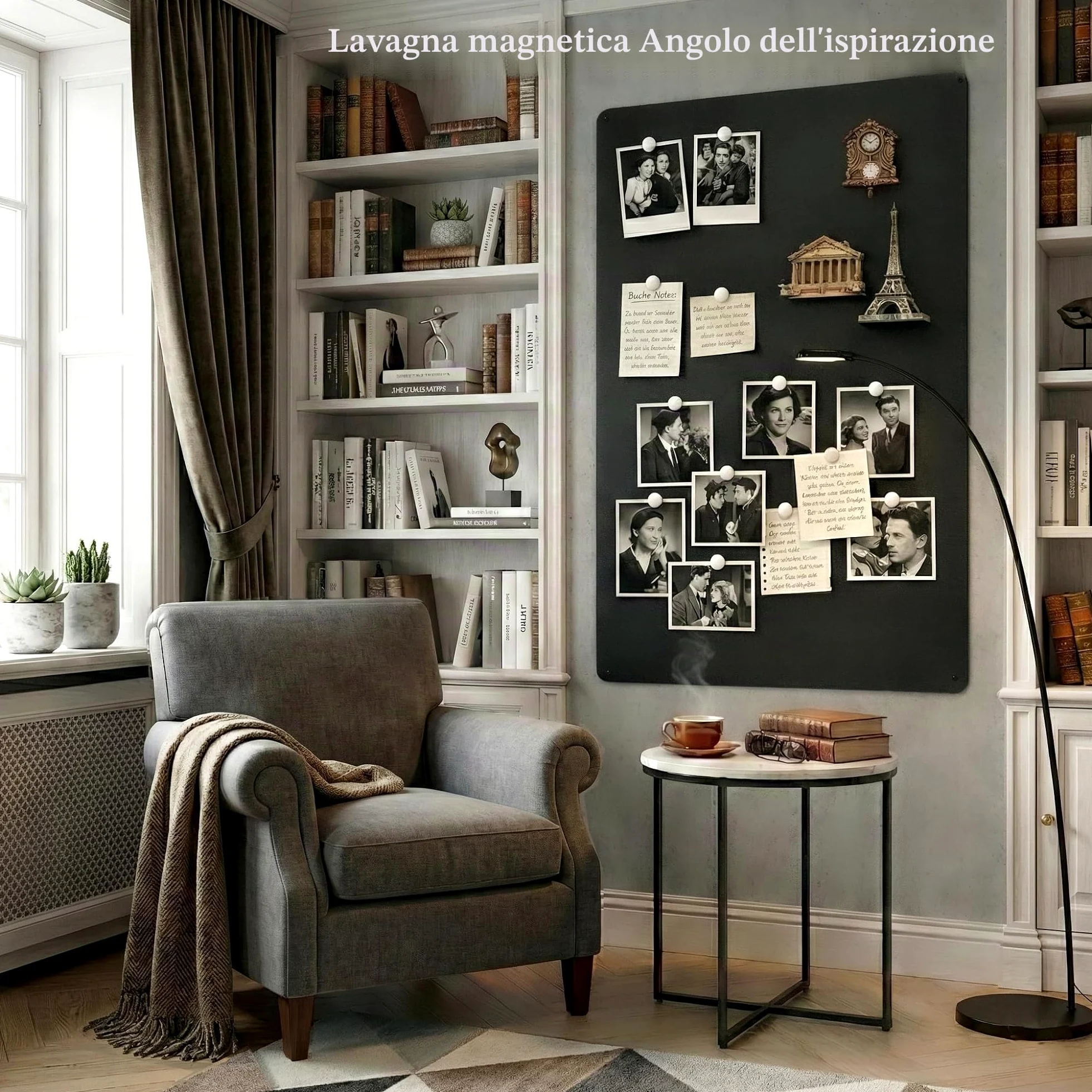 Lavagna Magnetica Nera Grande 60x90cm: Elegante Lavagna Magnetica | Parete Magnetica in Metallo per Magneti da Viaggio e Souvenir | Lavagna Decorativa per il Soggiorno per Appassionati