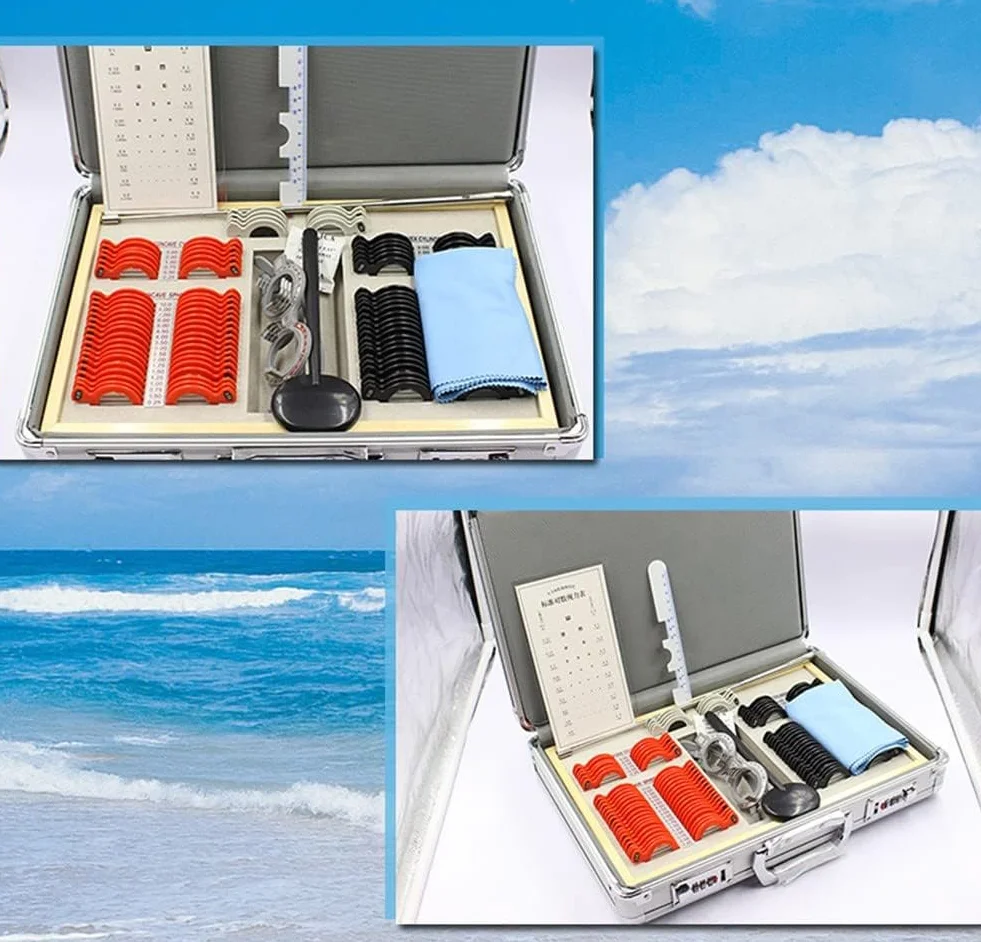 104 Pz Lente di Prova Set con Occhiali di Misura Telaio di Prova, Lente Ottica Optometria Cerchio Caso Prova Scatola in Alluminio Cerchio Kit