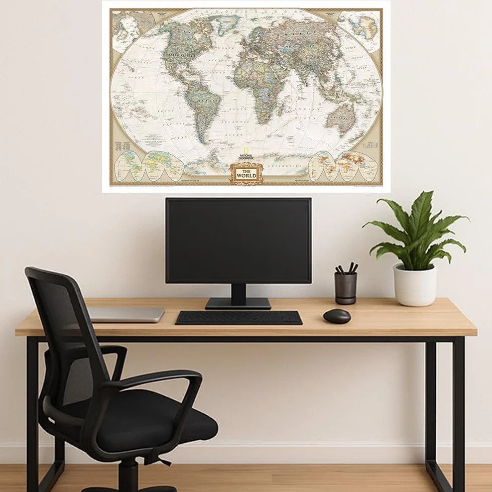 Mappa esecutiva del mondo National Geographic World - Stile antico, 116,8 x 77,5 cm