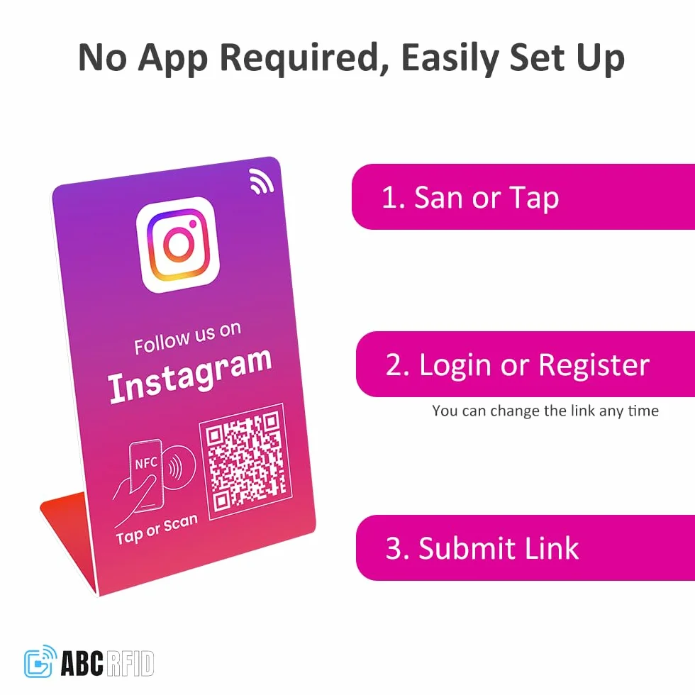 Follow us Stand, QR Code+NFC Tap, per Instagram, ottieni più follower, codice QR dinamico, compatibile con tutti i telefoni, link può essere cambiato in qualsiasi momento (5, viola)