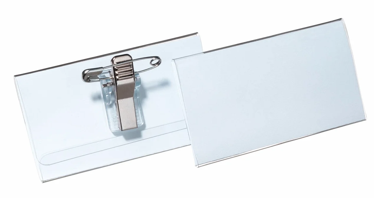 Portanome Economy 40x57 mm trasparente con clip a coccodrillo confezione 50 pezzi