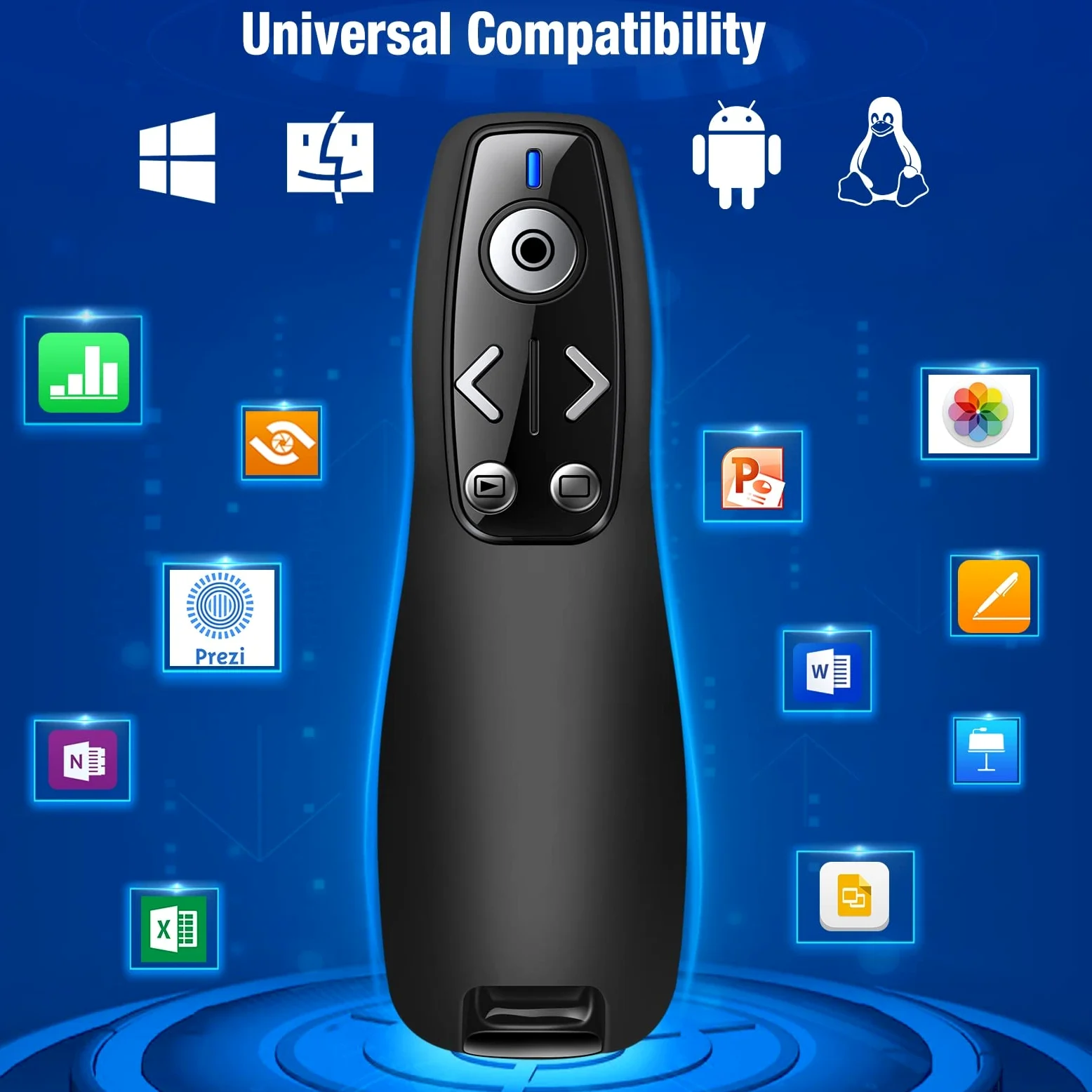 ELISWEEN Presentation Clicker - Telecomando wireless per PowerPoint, RF 2,4 GHz, USB, PowerPoint, con collegamento ipertestuale e controllo volume, avanzatore di diapositive PowerPoint, per Mac