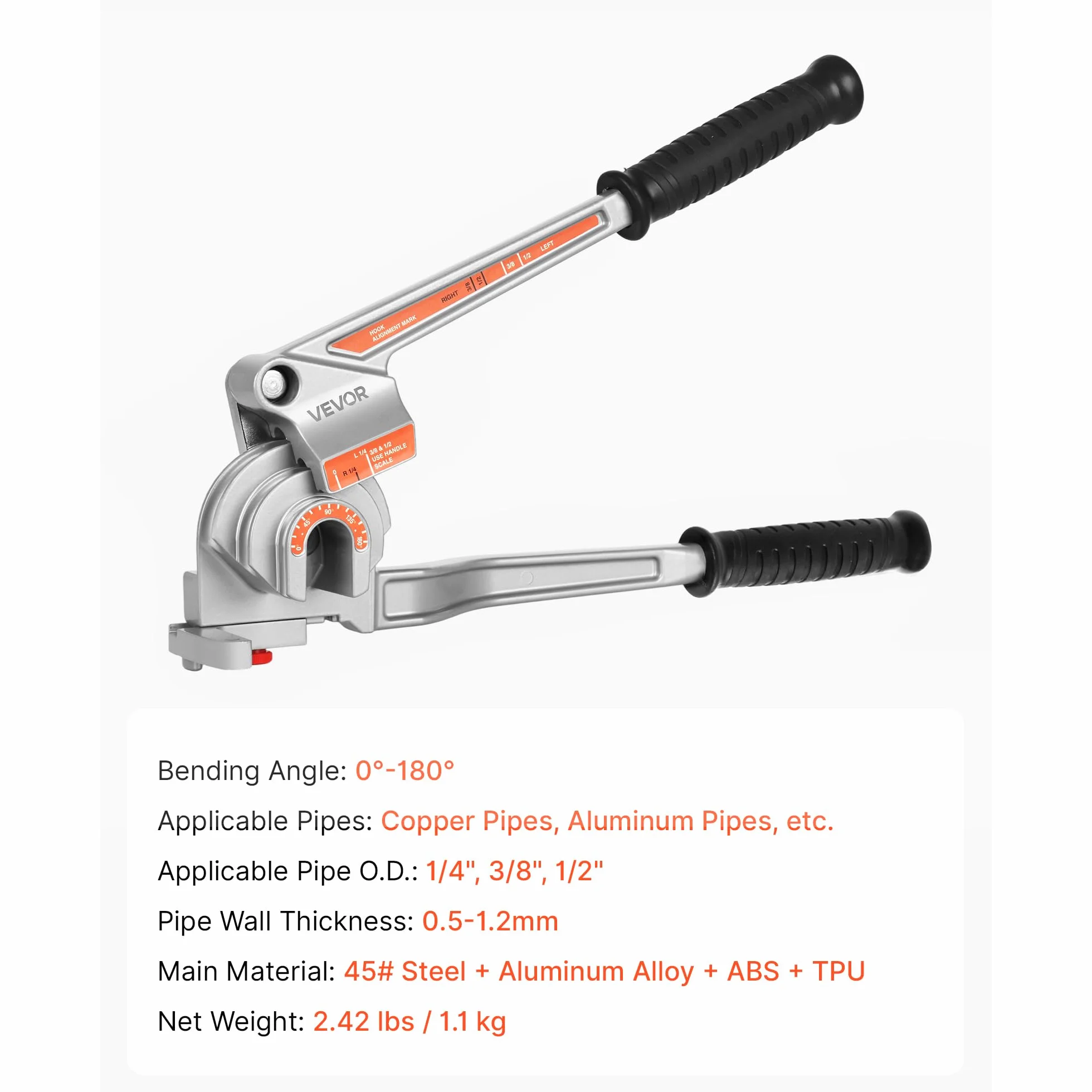 VEVOR Piegatubi 3 in 1, Diametro Esterno 1/4" 3/8" 1/2" per Rame Alluminio 180° HVAC